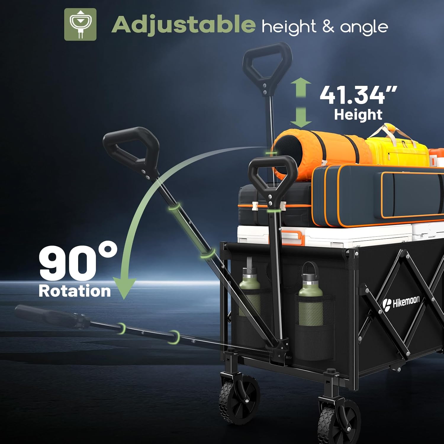 34'' Extra Long Folding Portable Wagon Cart, 120L 360LBS Black | Wagons Carts Foldable, Heavy Duty, Collapsible Compact Storage, Utility for Shopping/Grocery/Garden/Camping/Sports - Image 9
