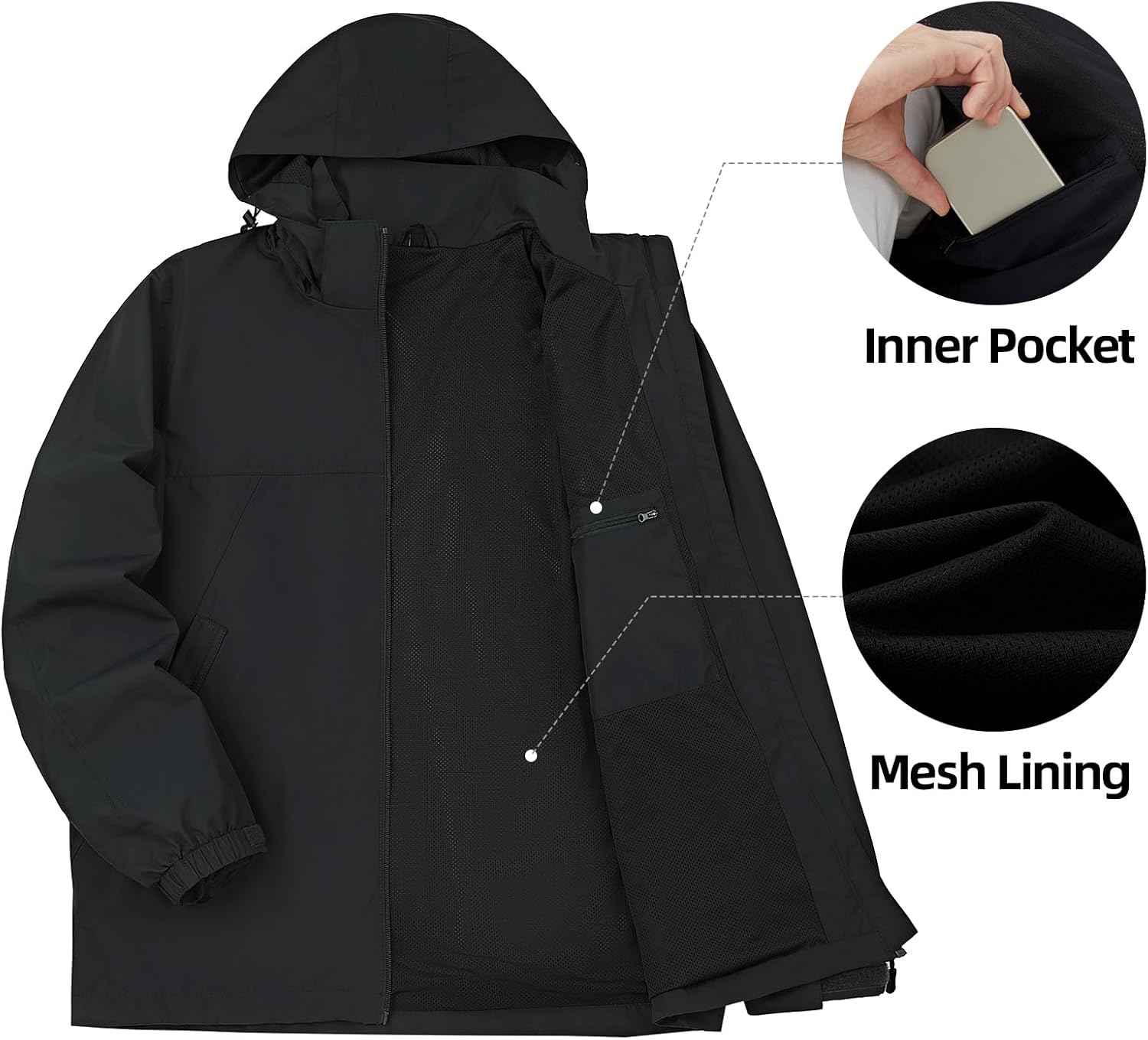 Men's Lightweight Hooded Jacket Waterproof Windbreaker Raincoat Shell Jacket for Outdoor Hiking Traval - Image 5