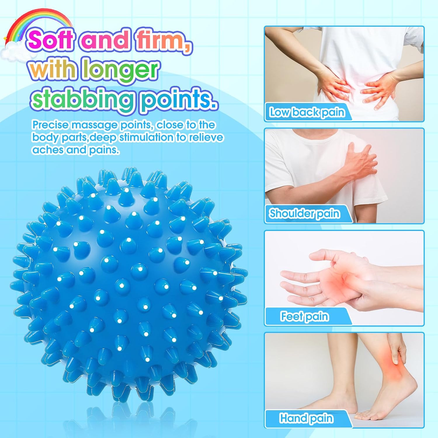 Liliful 36 Pcs Spiky Massage Balls for Feet, Back, Hand Massage Roller Squeeze Balls Plantar Fasciitis Ball Bulk for Foot Hand Trainer Therapy, 10 Colors 3 Inch Multipack - Image 5