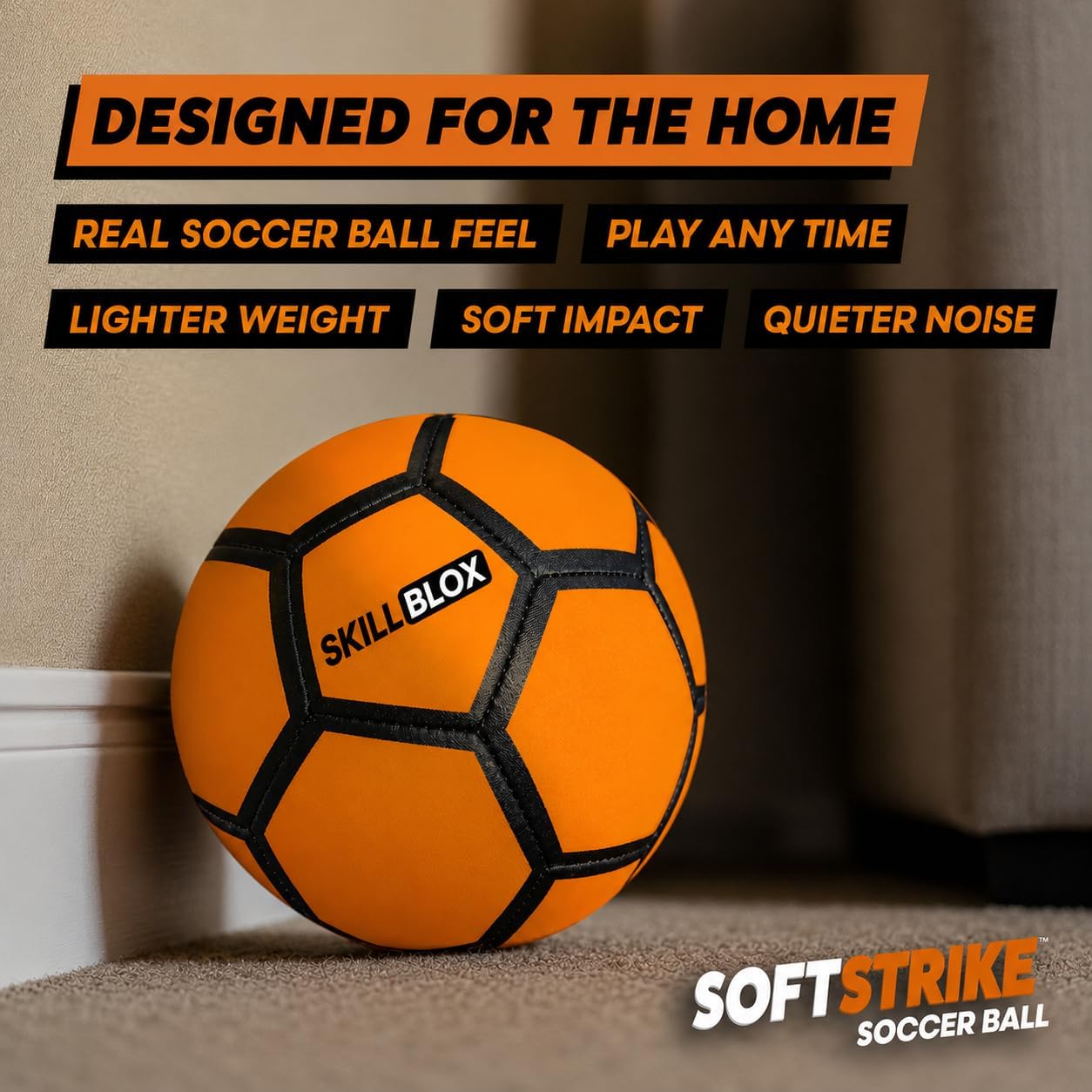 Skill Blox SoftStrike Indoor Soccer Ball Size 4 | Soft Foam Training Ball | Silent Indoor Soccer Ball for Kids | Neoprene Outer with Soft Foam Layer | Safe for Indoor Play, Practice & Ball Control - Image 2