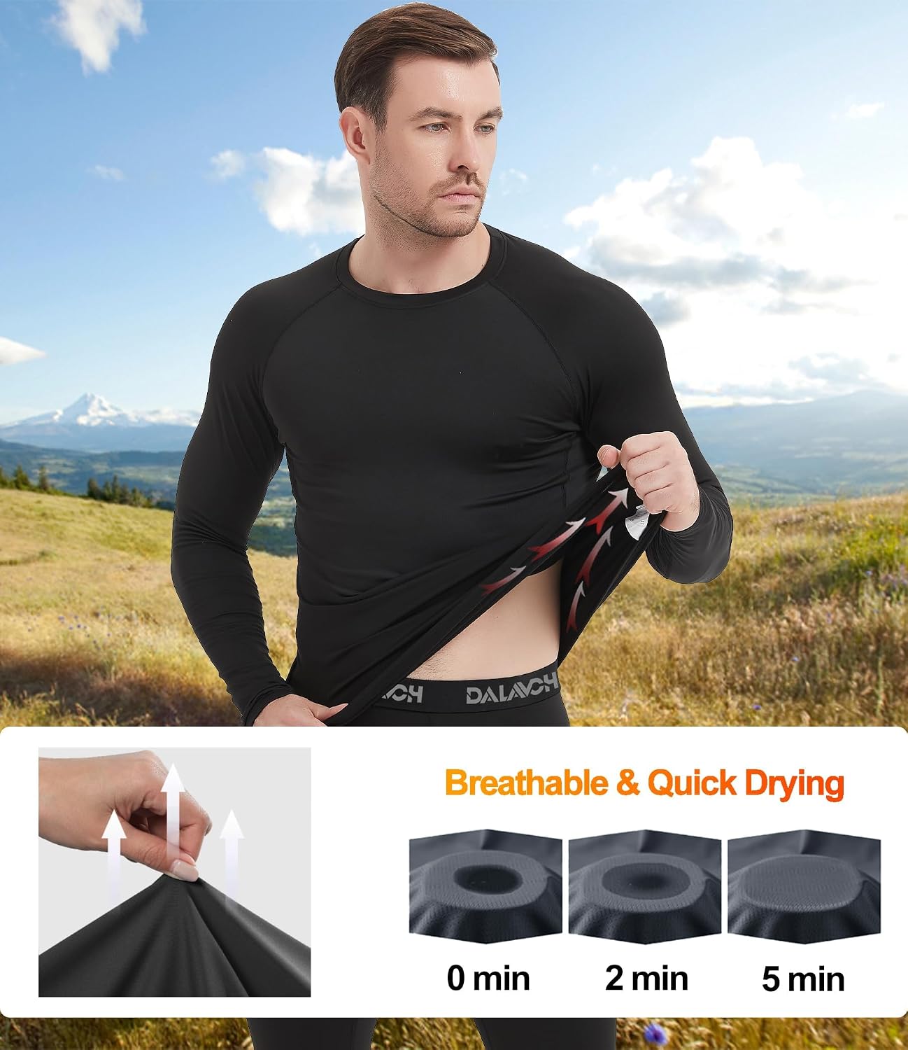 Dalavch 1/5 Pack Men’s Compression Shirts Long Sleeve Athletic Workout Tops | Cool Dry, Rash Guard, Gym, Active, Basketball, Football, Running, Cycling, Swimming, Base Layer Undershirt - Image 2