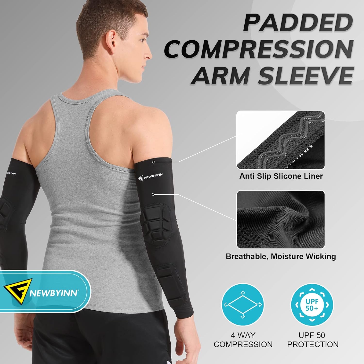 Padded Arm Sleeves 2 Pack, Elbow Forearm Crashproof Pads | for Football Basketball Volleyball Soccer - Image 3