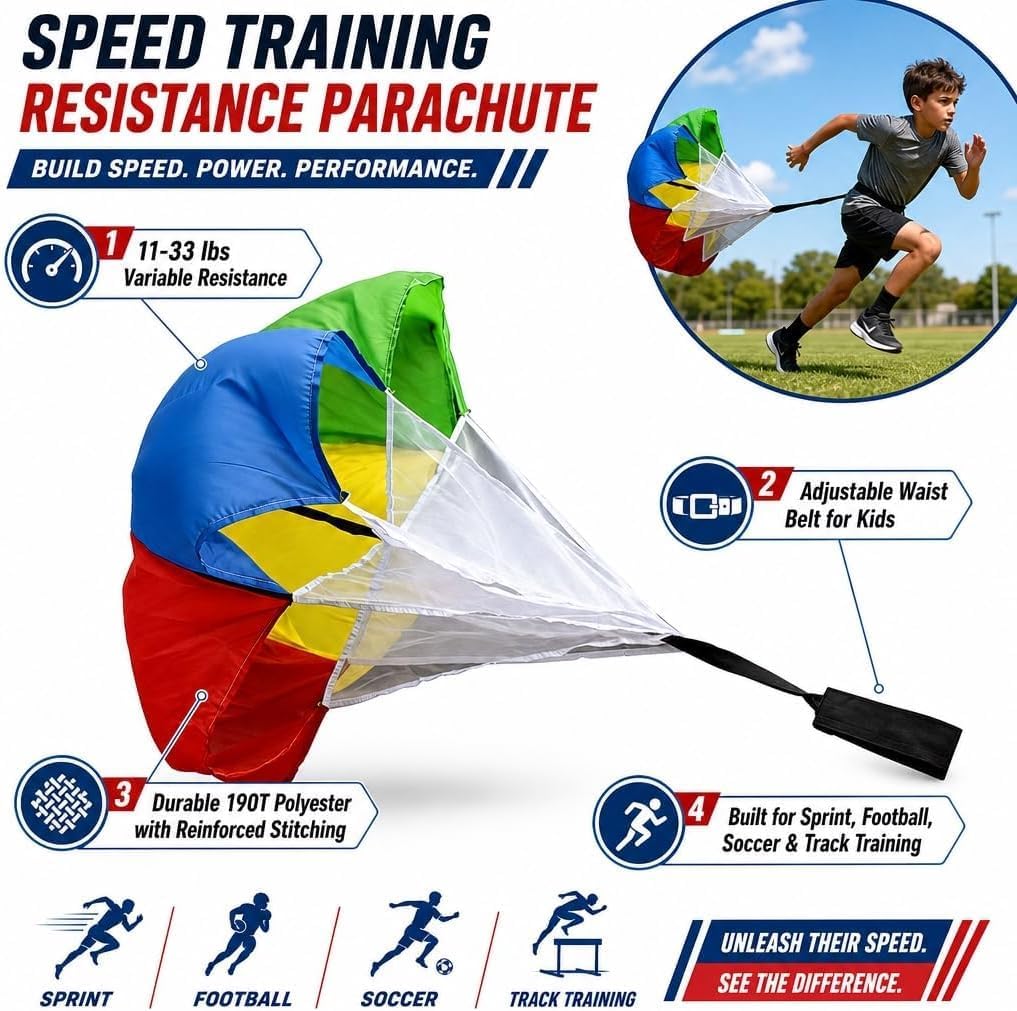 Kids Speed Training Resistance Parachute Running Training Equipment Small | for Youth Athletes Track and Field Sprint Football Softball Soccer Baseball Basketball Swim Agility Train Workout - Image 2