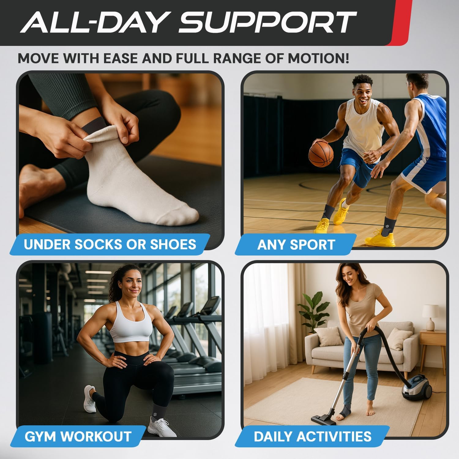 Sleeve Stars Ankle Brace for Women & Men, Ankle Wrap for Sprain, Compression Sleeve for Plantar Fasciitis Relief, Easy Customizable Support: w/ Removable Strap (Single/M:10"-12"/Black) - Image 4