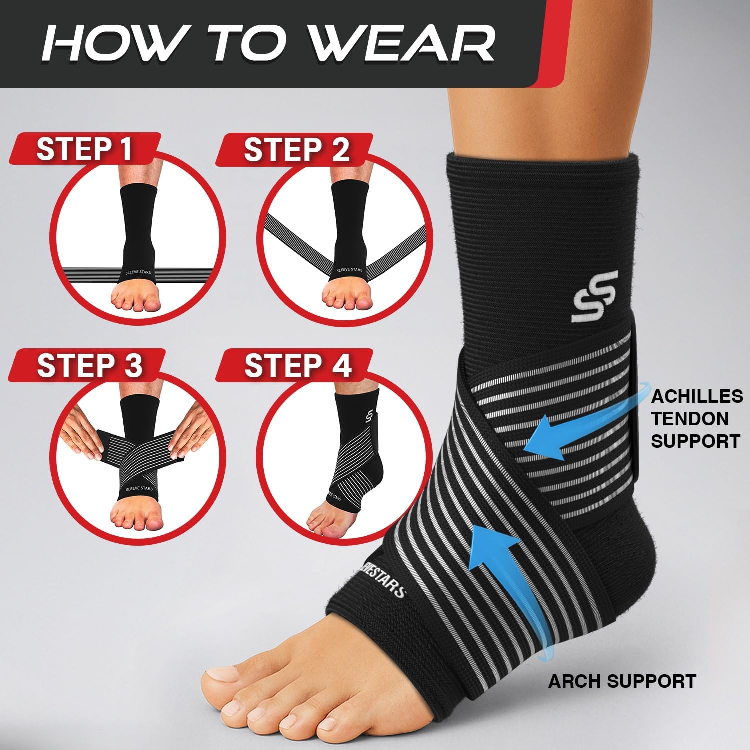 Sleeve Stars Ankle Brace for Women & Men, Ankle Wrap for Sprain, Compression Sleeve for Plantar Fasciitis Relief, Easy Customizable Support: w/ Removable Strap (Single/M:10"-12"/Black) - Image 7