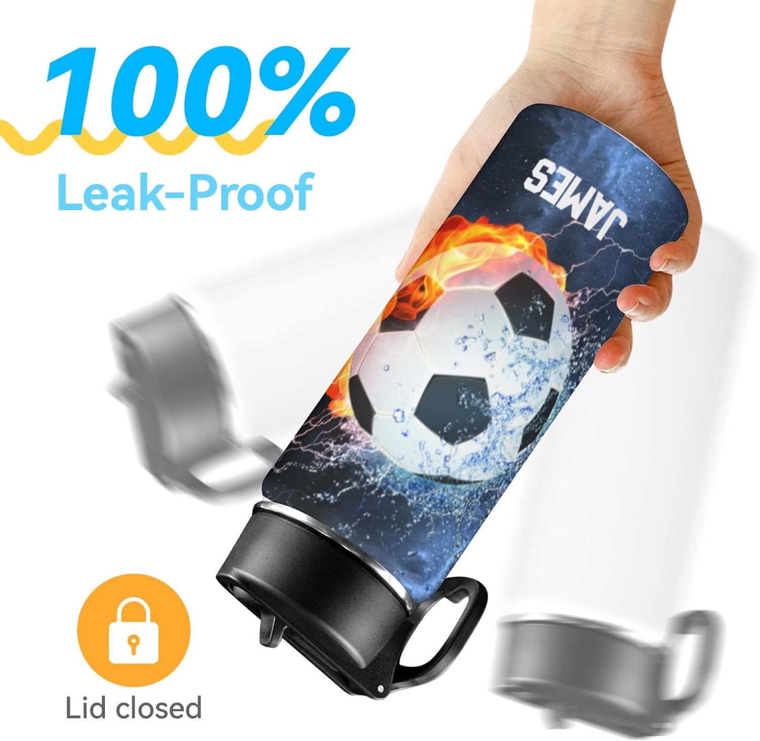 Personalized Soccer Water Bottles for Boys, 18oz Kids Thermos | Custom Name, Stainless Steel Straw Lid, Vacuum Insulated, Leakproof Loop, Perfect School Birthday Boys Gift - Image 5