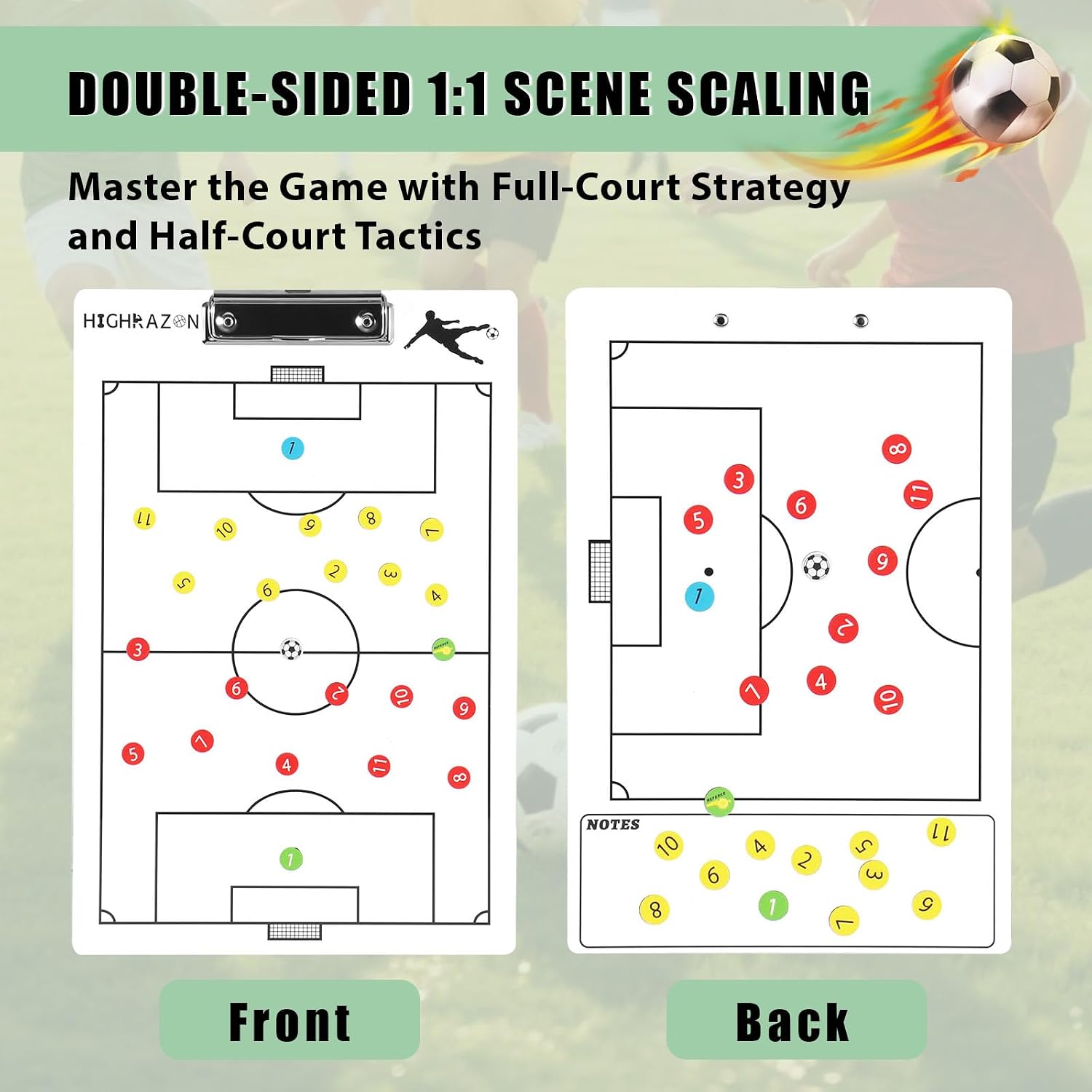 Magnetic Soccer Coaches Clipboard, White Double-Sided Dry Erase Coach Board, Tactics Whiteboard with Color Magnetic Sticker and 2 Markers for Coaches Gift - Image 7