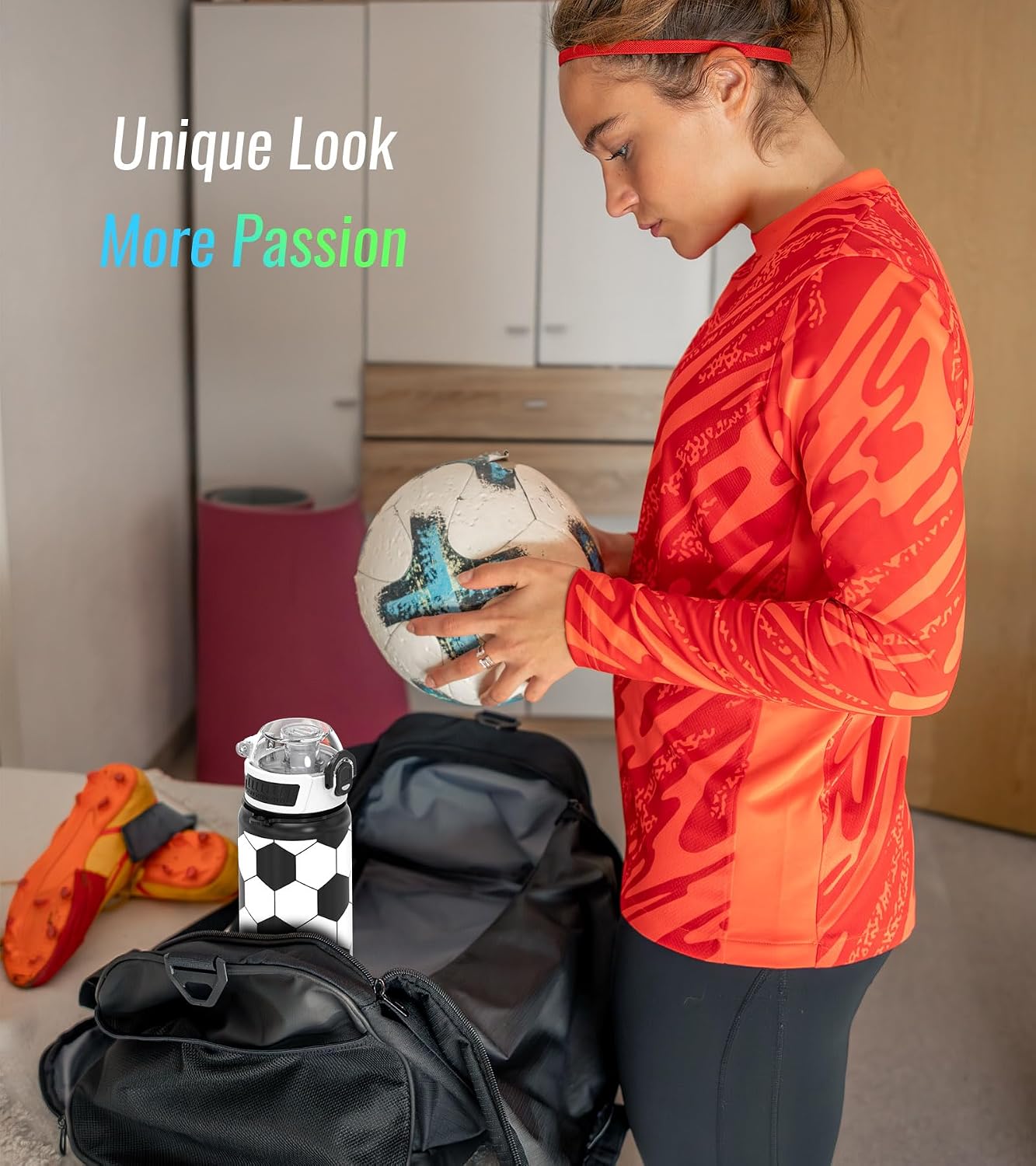 MYFOREST Soccer Water Bottle, Lightweight, Quick-Open Chug Lid/Straw | 360° Leak-Proof, Drop/Scratch Resistant for Sports/Travel/Gym/Office, Unique Fan Gift, 32oz/1L Daily Hydration - Image 3