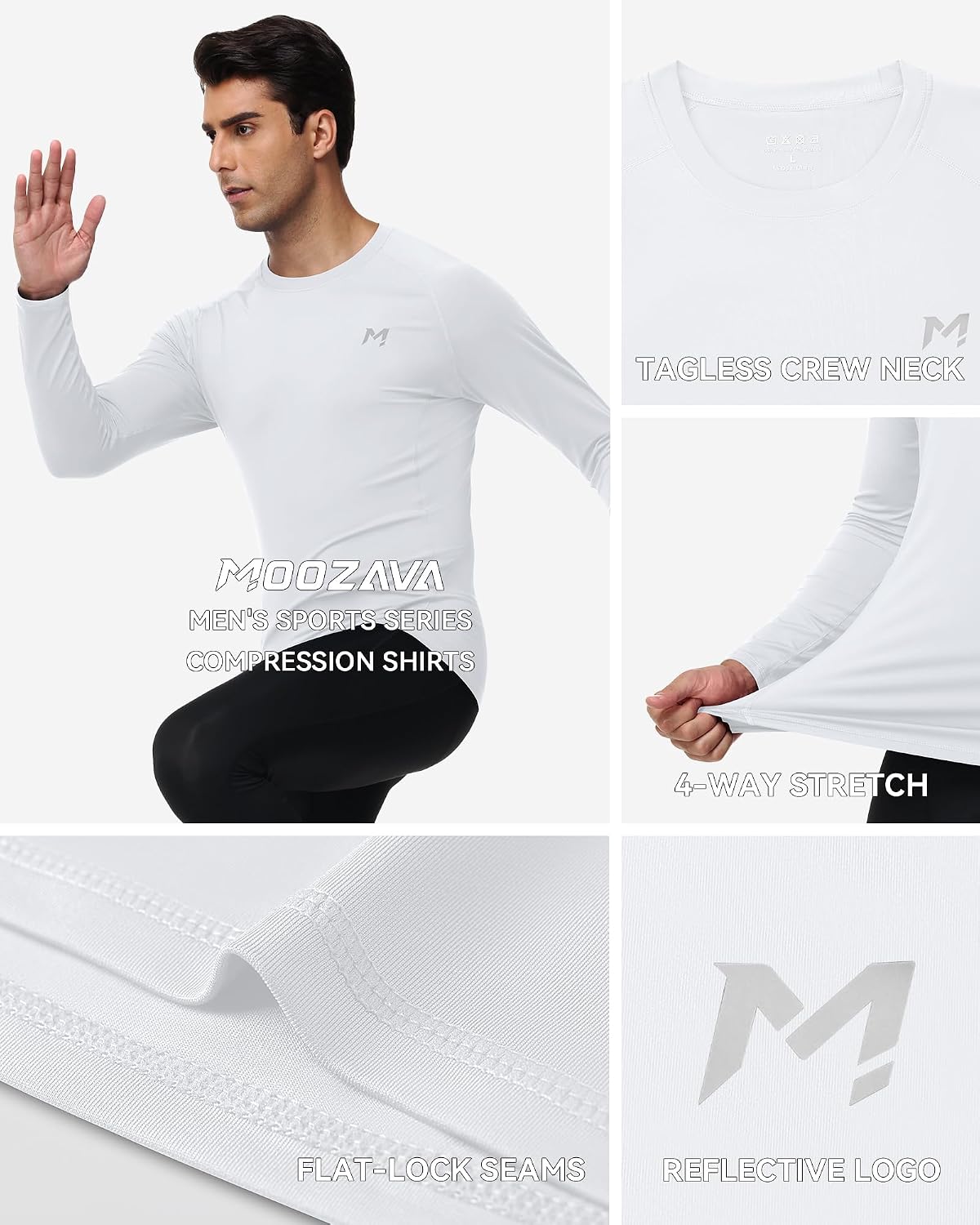 Moozava Mens Compression Shirt Long Sleeve Quick Dry Athletic Workout Gym T-Shirt SPF Running Top Sport Undershirt Base Layer - Image 4