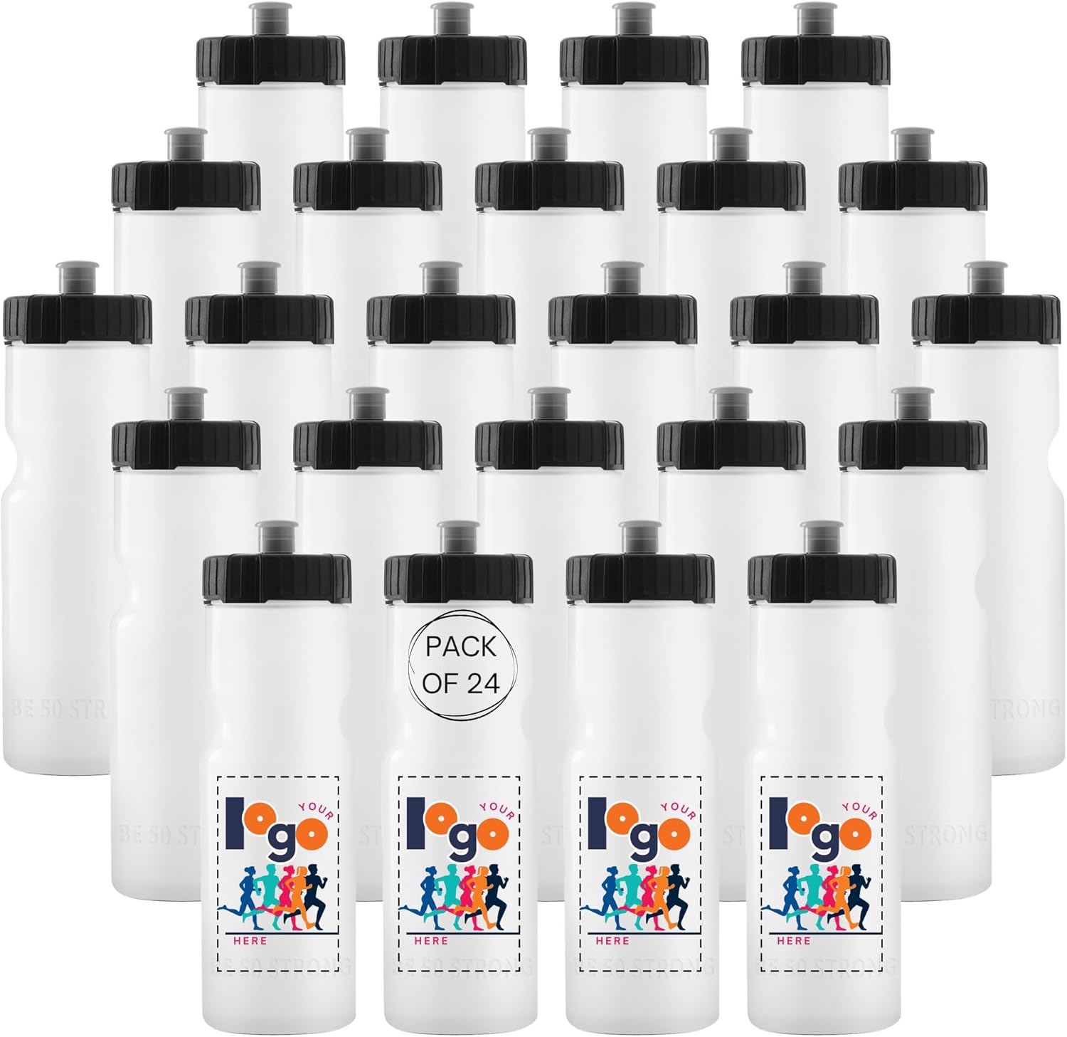 50 Strong | Custom Water Bottles, 24-Pack, 22 oz, Personalized, Logo Ready