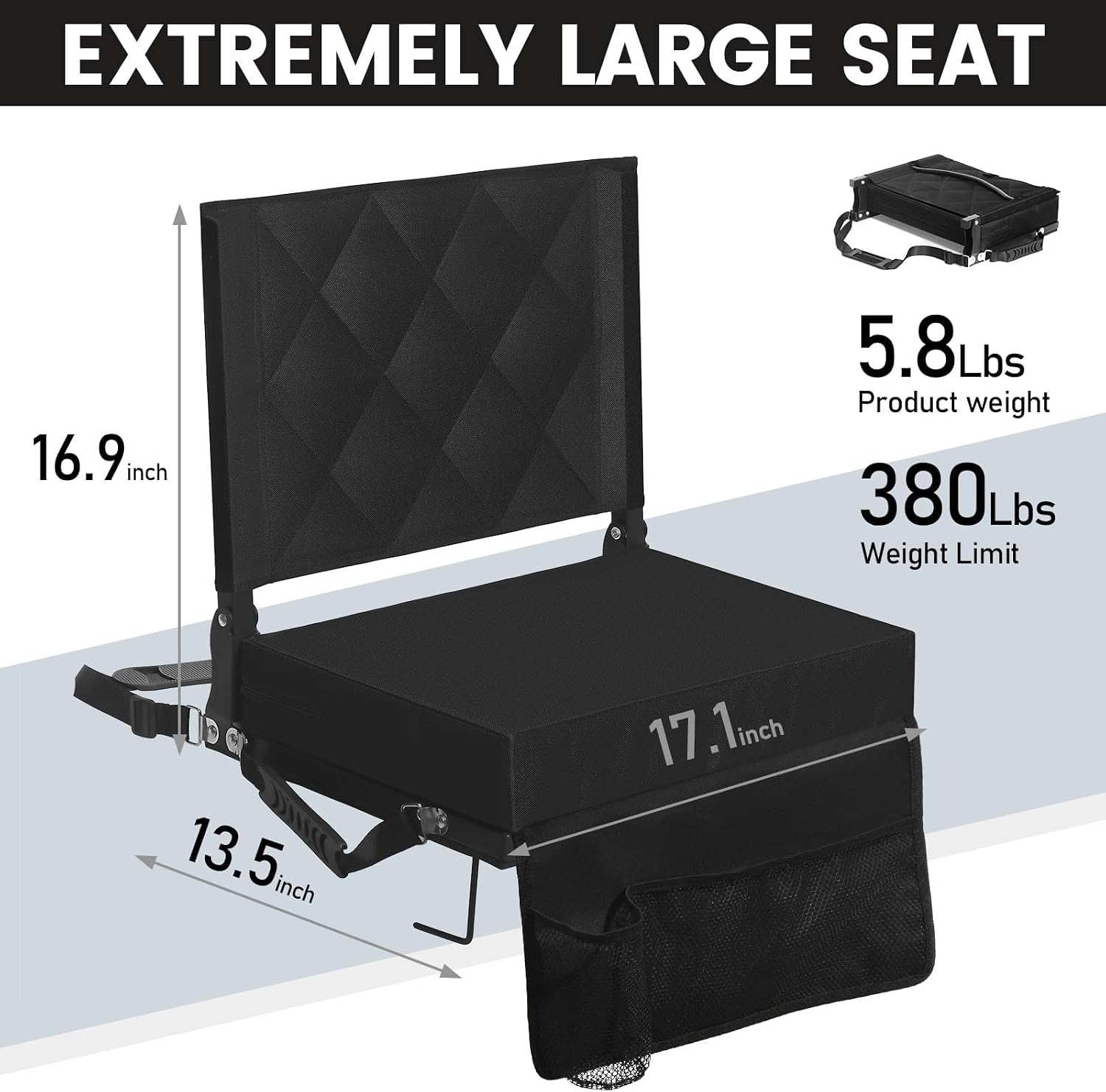 Stadium Seats with Back Support, Padded Bleacher Seat Cushion | Wide Bleacher Chairs with Back and Cushion, Portable Folding Stadium Chair with Shoulder Strap and Storage Pockets for Games - Image 2