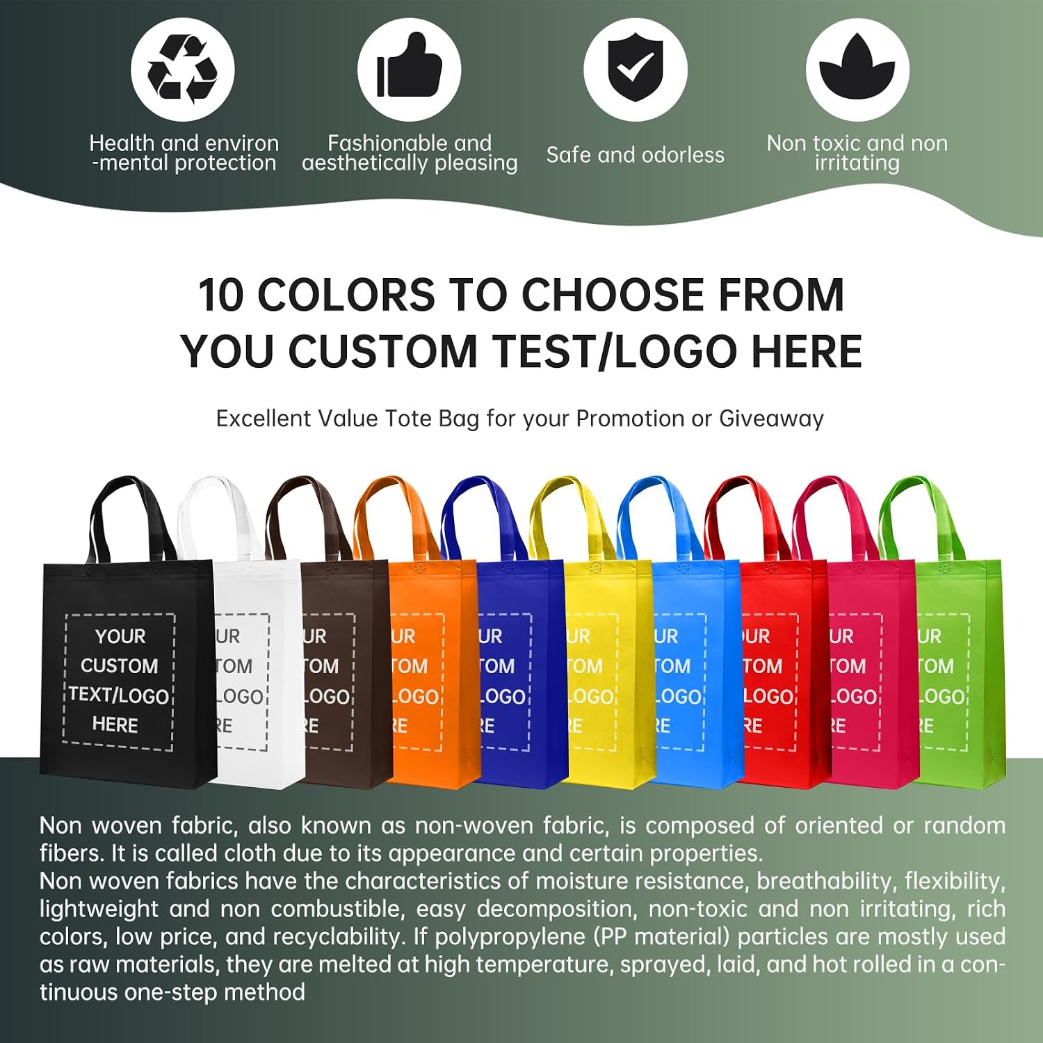 JEOHLORY Custom Tote Bags Set of 50, Bulk Pack Grocery Shopping Travel Business Activities advertisement Reusable Bag - Image 6