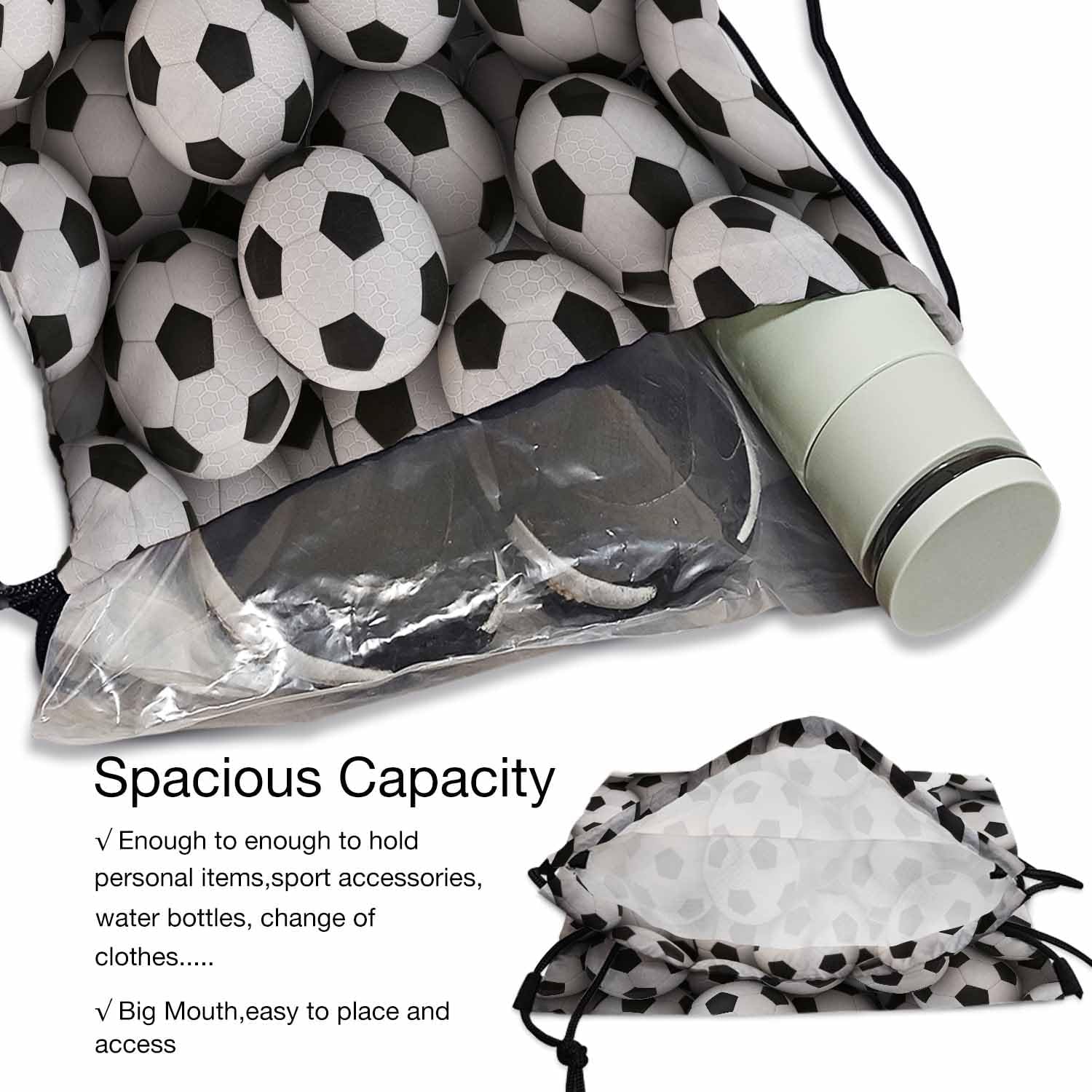 Drawstring Bag Soccer Ball Waterproof Basketball Bag Football Black White Sports Stroage Small Exercise Accessiors Water Bottle Change of Clothes Shoes Ball - Image 4