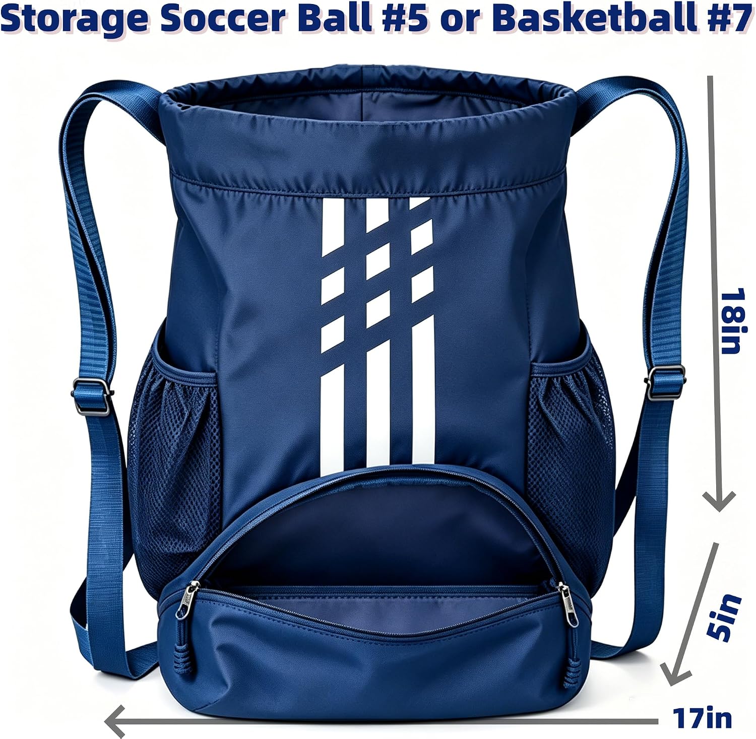 Soccer Bag, Youth Drawstring Backpack for Volleyball Basketball Sports | with 1 Shoes Compartment 1 Wet&Dry Pocket 2 Side Mesh Pockets 2 Zipper Pockets Bag for Gym Training Swimming Back to School - Image 6