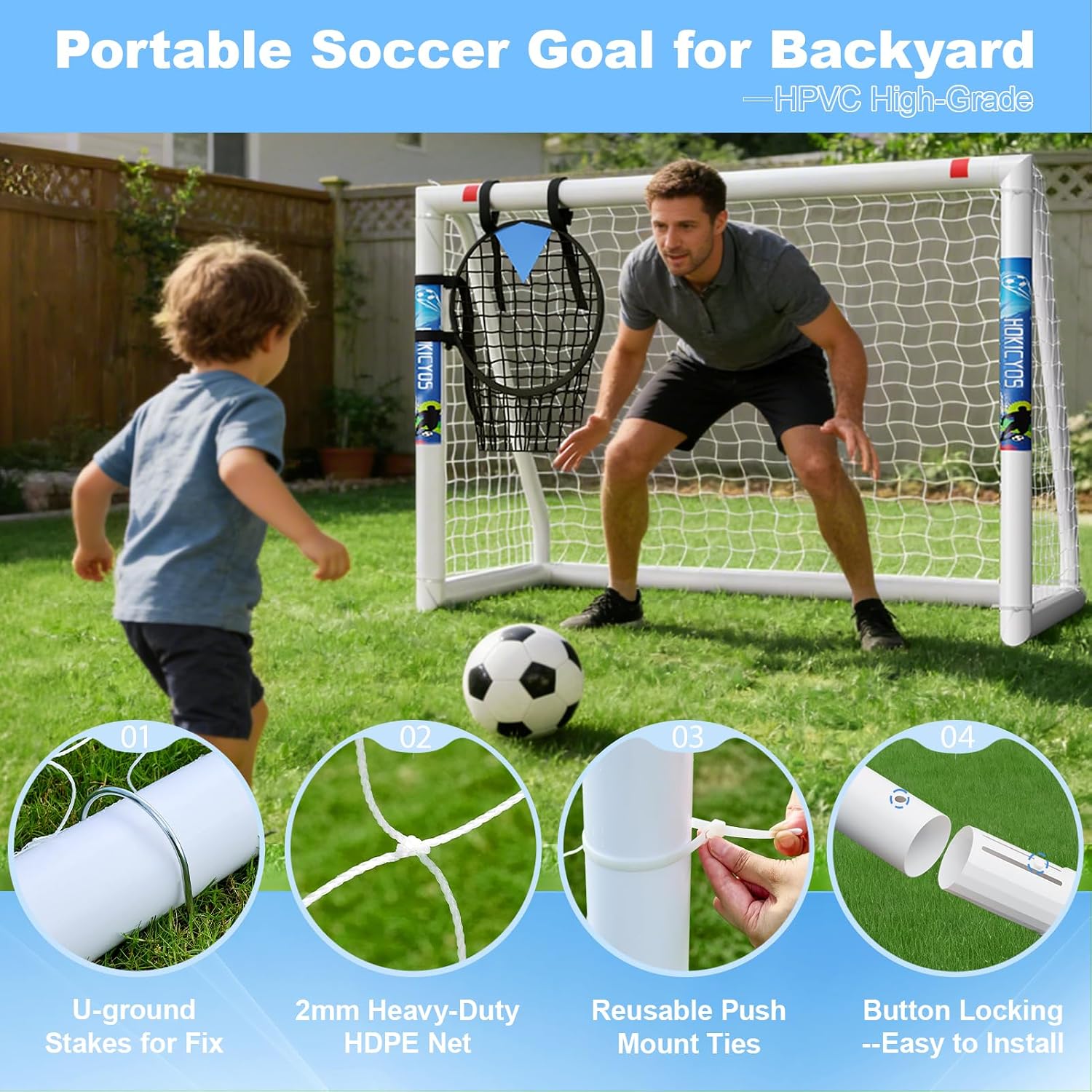 Soccer Goal for Backyard 10×6.5, 8×6 and 6×4 FT Soccer Goals Weatherproof and Portable HPVC Soccer Goal with Soccer Target Net and Carry Bag for Kids and Adults Outdoor's Practice Training - Image 2