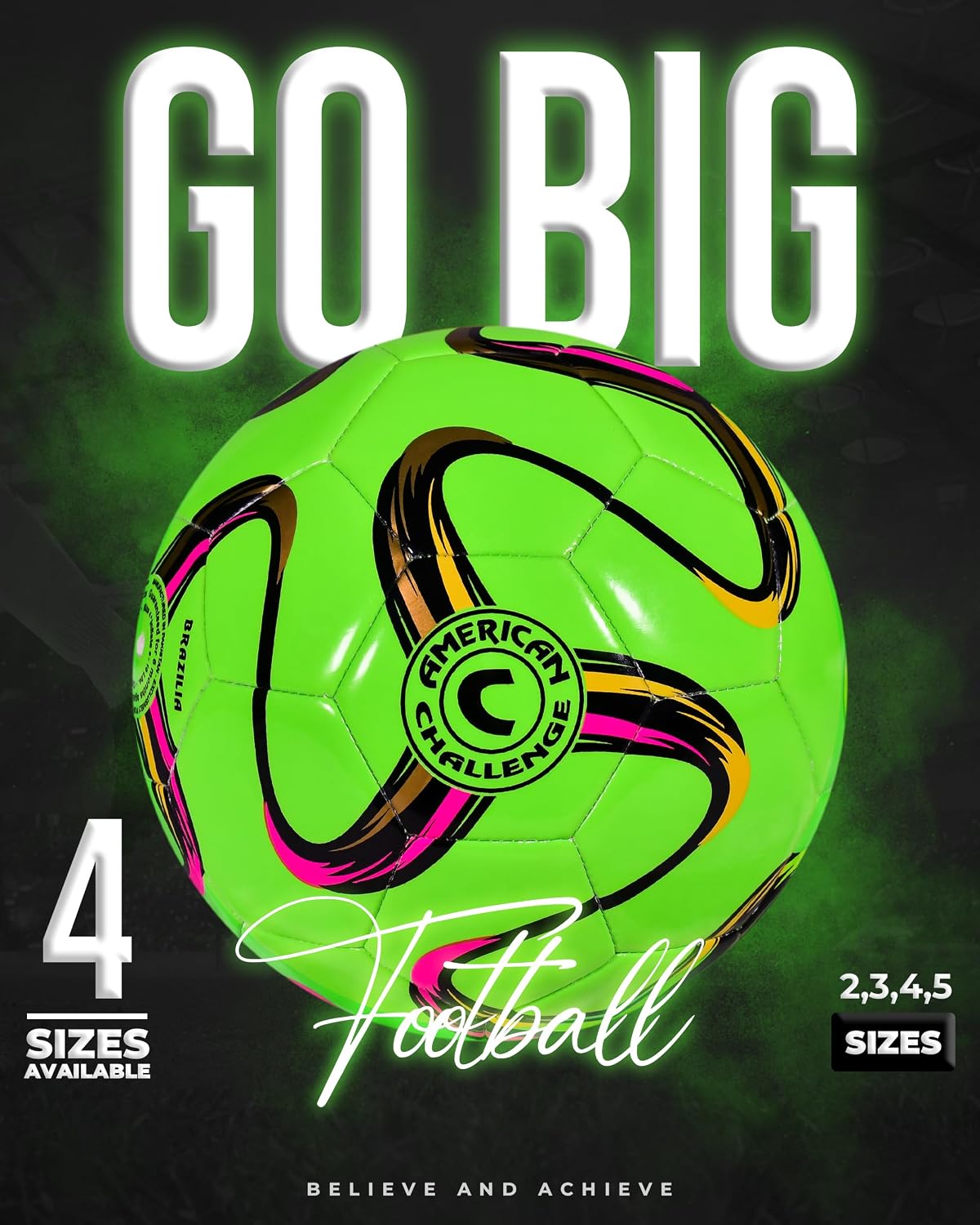 American Challenge Brasilia Soccer Ball Size 5, 4, 3 & 2 | Durable TPU casing with Hybrid SR bladder for reliable bounce, ideal for training and recreational play - Image 4