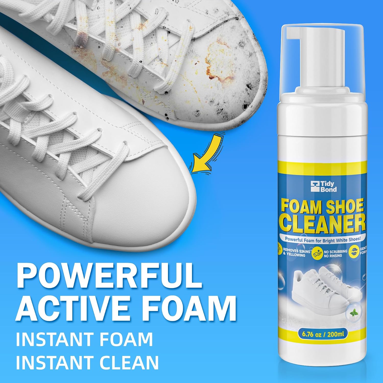 Shoe Cleaner Kit – Foam Cleaner for White Shoes & Sneakers, 6.76 fl oz | Fast Dirt And Stain Removal, Anti-Yellowing Care For Leather, Canvas, Mesh, Knit And Rubber, Brush & Towel Included - Image 2