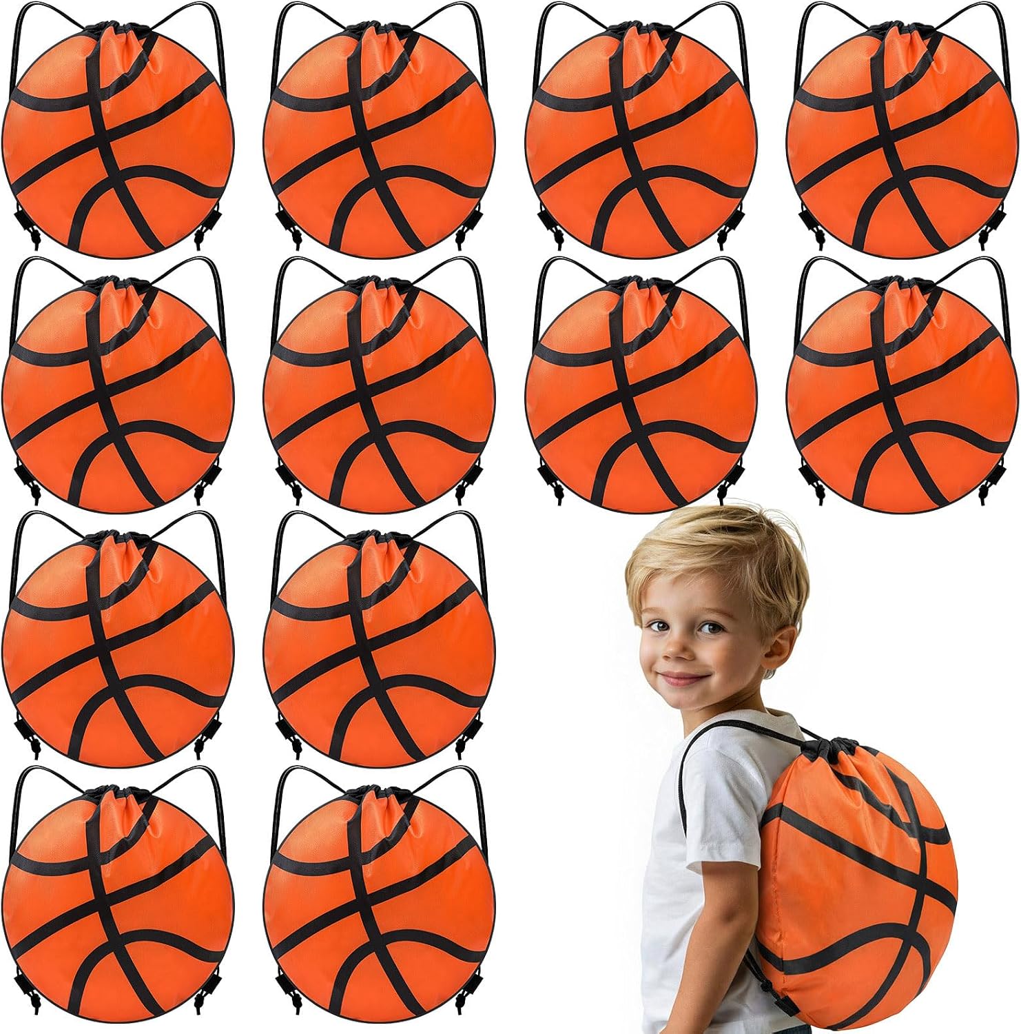 Kacctyen 12 Pcs Basketball Drawstring Bags Basketball Goodie Bags Sports Drawstring Backpack for Sports Party Favors for Girls Boys