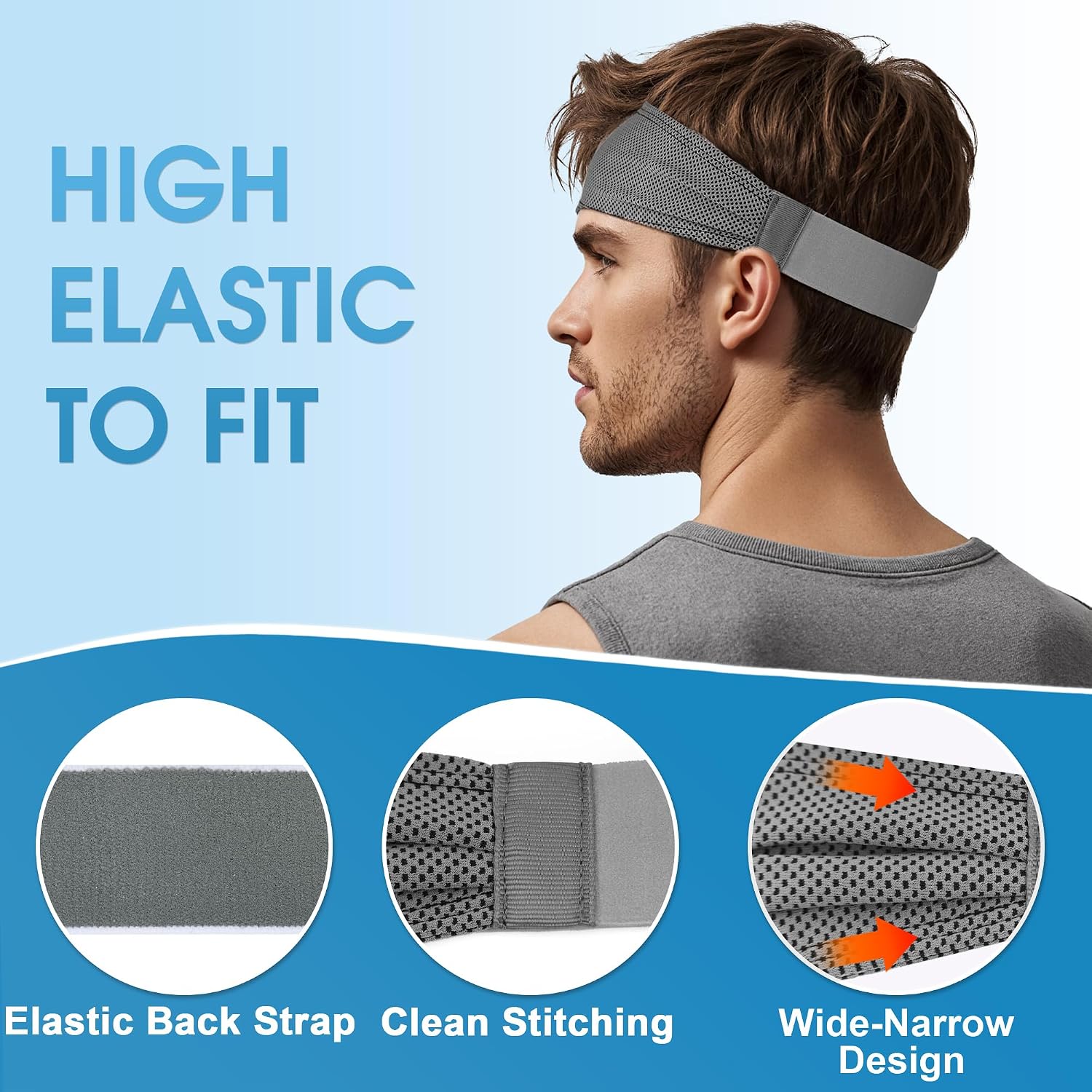 Sukeen Cooling Sports Headbands for Men: Instant Cooling Moisture Wicking Sweatbands Non-Slip Elastic Mens Headband Gym - Image 8