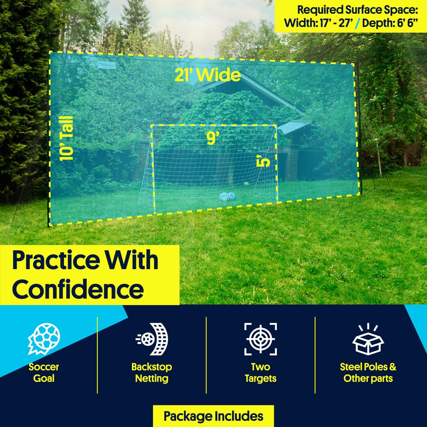 Open Goaaal Soccer Goal, Rebounder and Backstop Net | All-in-one backyard system; continuous shooting practice and missed-shot protection - Image 3
