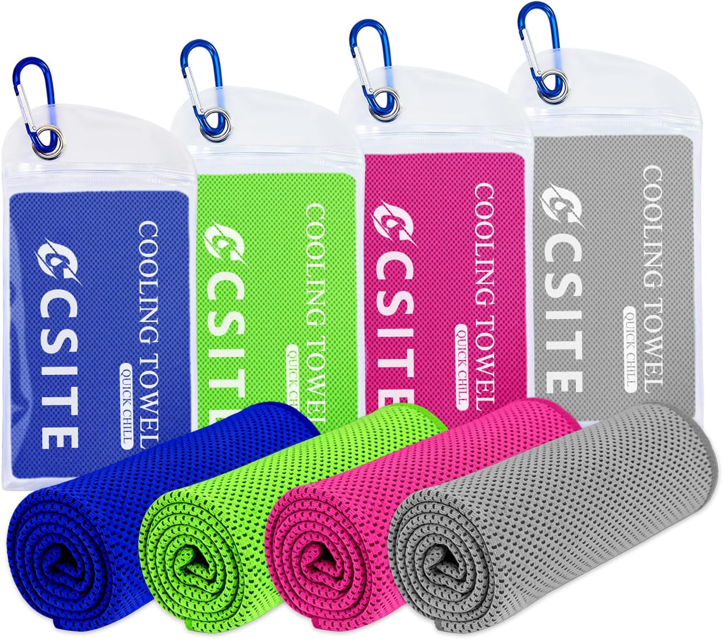 CSITE 4 Pack Cooling Towels (47"x12") for Neck and Face, Ice Towel for Hot Weather, Soft Breathable Chilly Gym Towels, Microfiber Towel for Work Out, Yoga, Running, Camping & More Activities