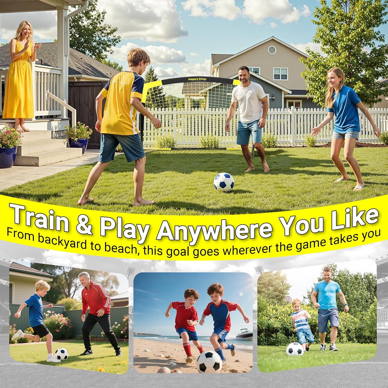Happy Jump Portable Soccer Goal 7x5 & 5x3.6 FT, Large-Frame Training Net | Great for Kids Ages 6-14 Skill Development, Ideal for Backyard Park School Beach Indoor Outdoor, Easy Fold Durable Dacron Net - Image 9