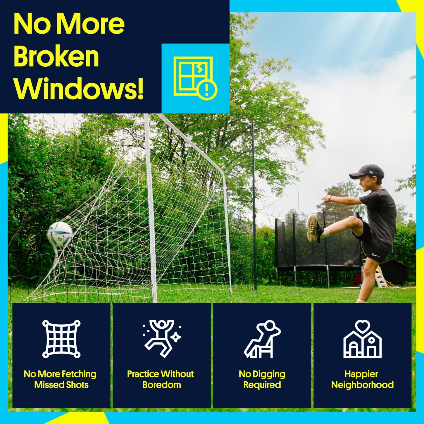 Open Goaaal Soccer Goal, Rebounder and Backstop Net | All-in-one backyard system; continuous shooting practice and missed-shot protection - Image 7