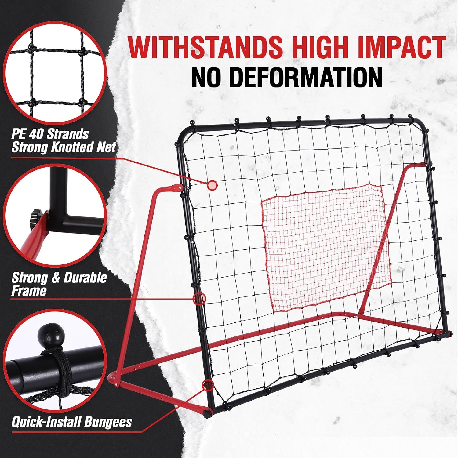 ZEALFEEL 6x4FT Soccer Rebounder Net, 10-Angle Kickback Training Frame | Thickened Metal, Tear-Resistant PE Net; For Soccer, Volleyball & Baseball; Portable for Backyard/Indoor Solo & Team Drills - Image 5