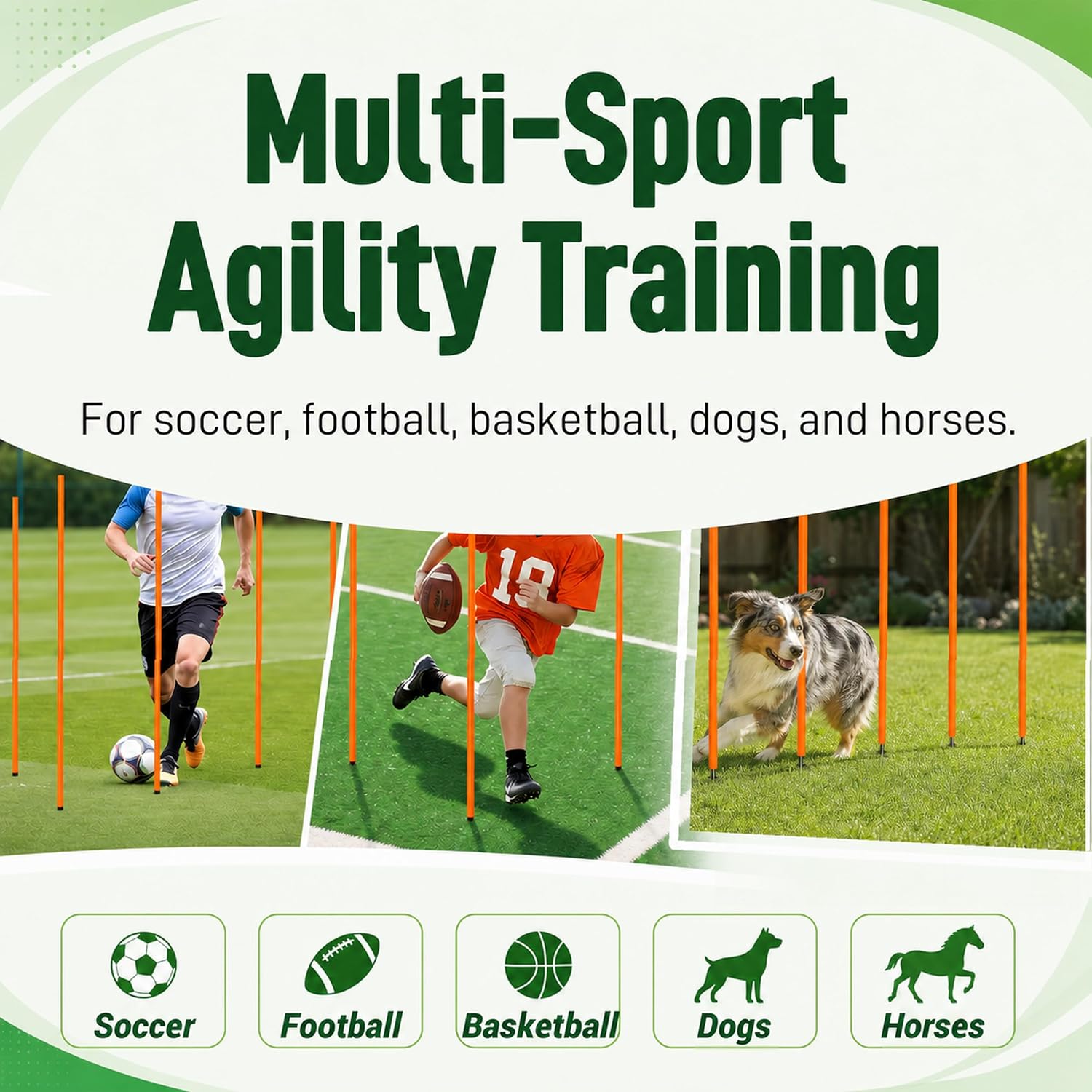 6 Pcs Soccer Agility Poles for Training, 5 FT Adjustable Speed and Agility Training Equipment for Football/Basketball/Horse/Dog Practice, Soccer Sticks with Steel Ground Nails Outdoors - Image 7