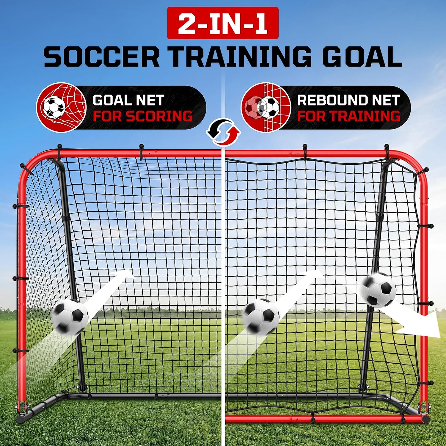 6 x 4 FT Soccer Goal for Backyard, 2-in-1 Metal Soccer Goal with Angle Adjustable Rebounder Net, Heavy-Duty Steel Frame, Includes Agility Ladder & Cones, Soccer Training Equipment for Teens - Image 6