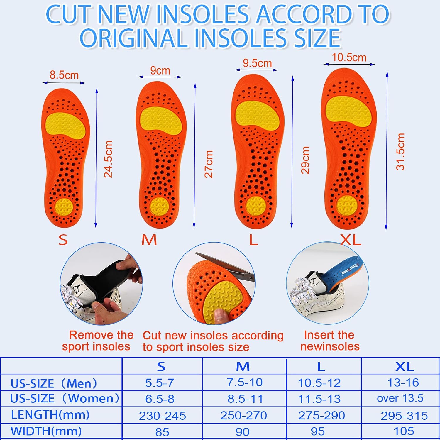Insoles for Men Women - Shock Absorb Cushion Inserts Size M | Breathable Support Replacement Comfort Shoe Inserts for Sports, Running, Walking, Hiking, All-Day Work - Image 5