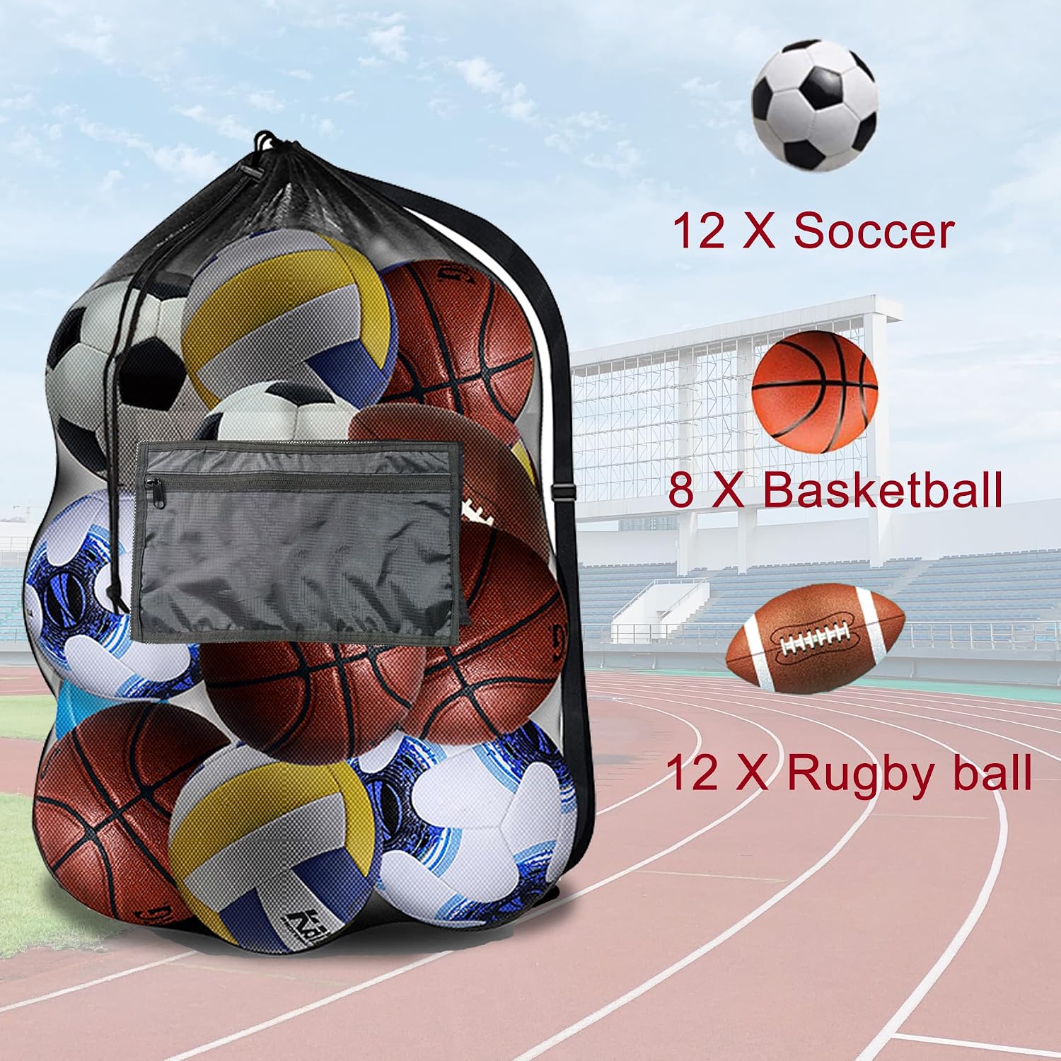 Extra Large Mesh Ball Bag,Drawstring Bags Sports Soccer Ball Bag Holding Basketball, Volleyball, Baseball, Swimming Gear | Drawstring Bags, Sports Soccer Ball Bag, Zipper Pocket, Holding Basketball, Volleyball, Baseball, Swimming Gear - Image 4