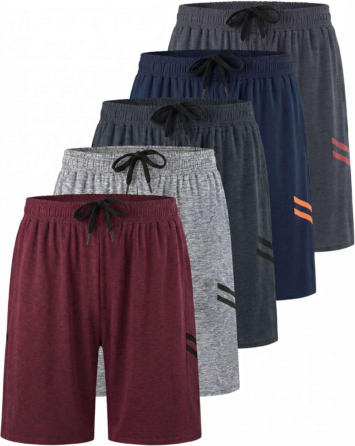 5 Pack Boys' Dry Fit Basketball Shorts Athletic Running Youth Pockets Gym | Available in Youth & Teen Sizes, Soccer, Football, Practice, Elastic Waistband, Drawstring, Golf, Hiking; Light & Breathable