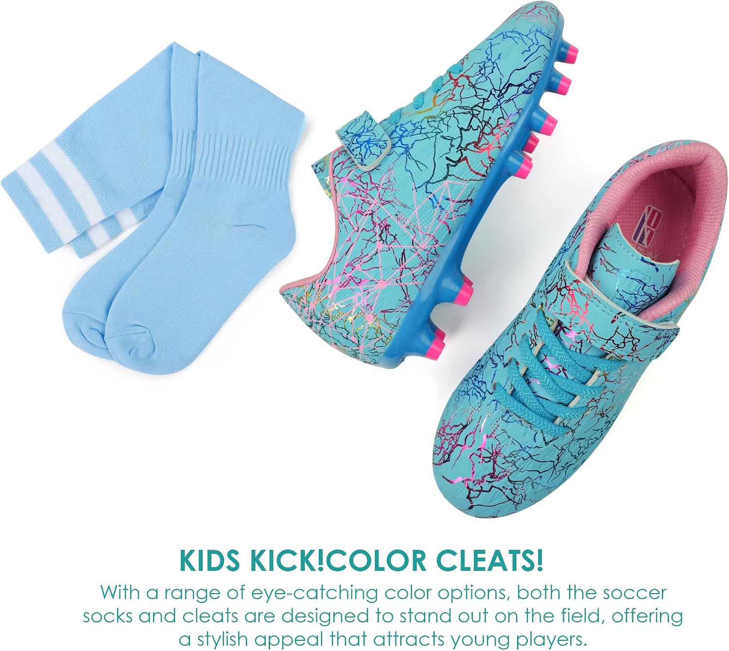brooman Kids Firm Ground Soccer Cleats Boys Girls Football Cleats with Soccer Socks - Image 6