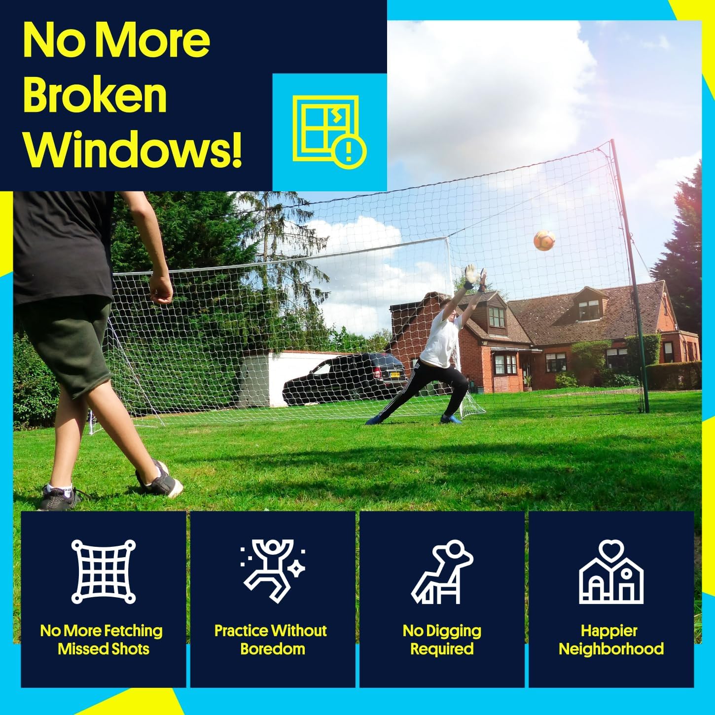 Open Goaaal Soccer Goal, Rebounder and Backstop Net | All-in-one backyard system; continuous shooting practice and missed-shot protection - Image 8