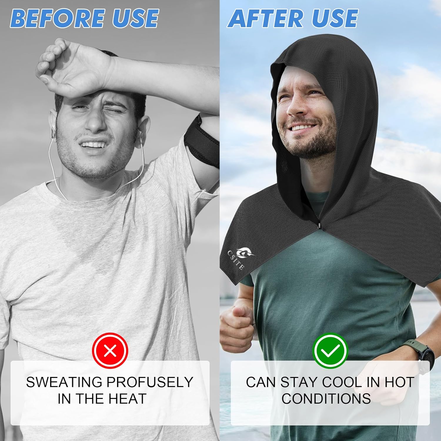 CSITE 4 Pack Cooling Hoodie Towels, Instant Cooling Towels for Neck and Face, UPF 50 Sun Protection, Ice Towel for Hot Weather, Head Towel for Sports, Camping, Cycling & More Activities - Image 4