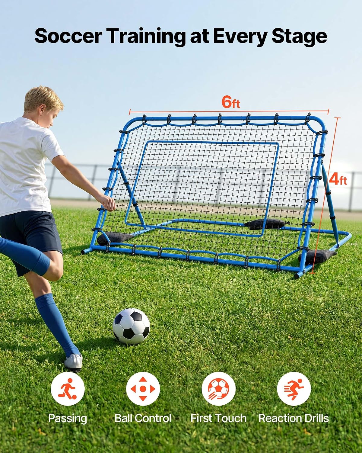 VEVOR Soccer Baseball Rebounder Net, 3 Angles Adjustable Soccer Goal Rebounder for Control, Passing Practice, Heavy-Duty Iron Frame & PE Net, Easy Setup Ball Training Equipment for Teens&Adults - Image 2