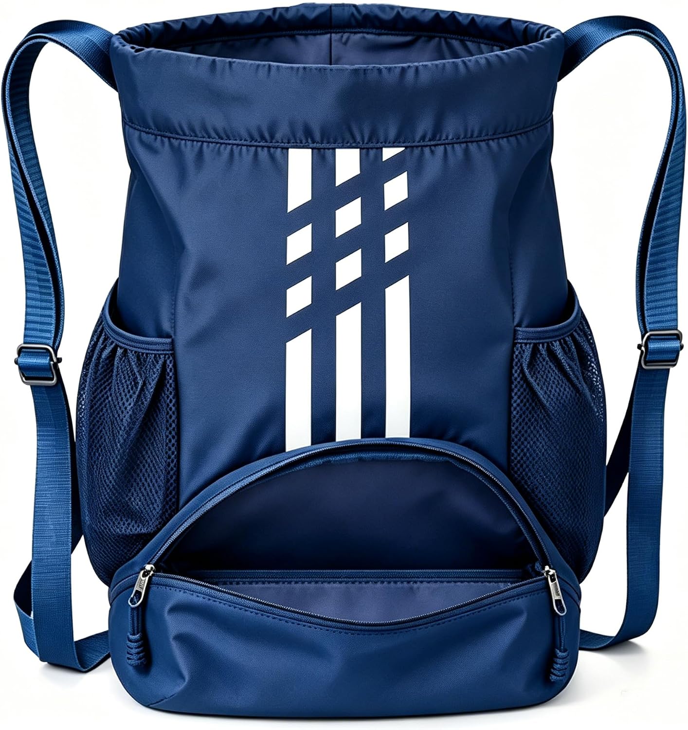 Soccer Bag, Youth Drawstring Backpack for Volleyball Basketball Sports | with 1 Shoes Compartment 1 Wet&Dry Pocket 2 Side Mesh Pockets 2 Zipper Pockets Bag for Gym Training Swimming Back to School