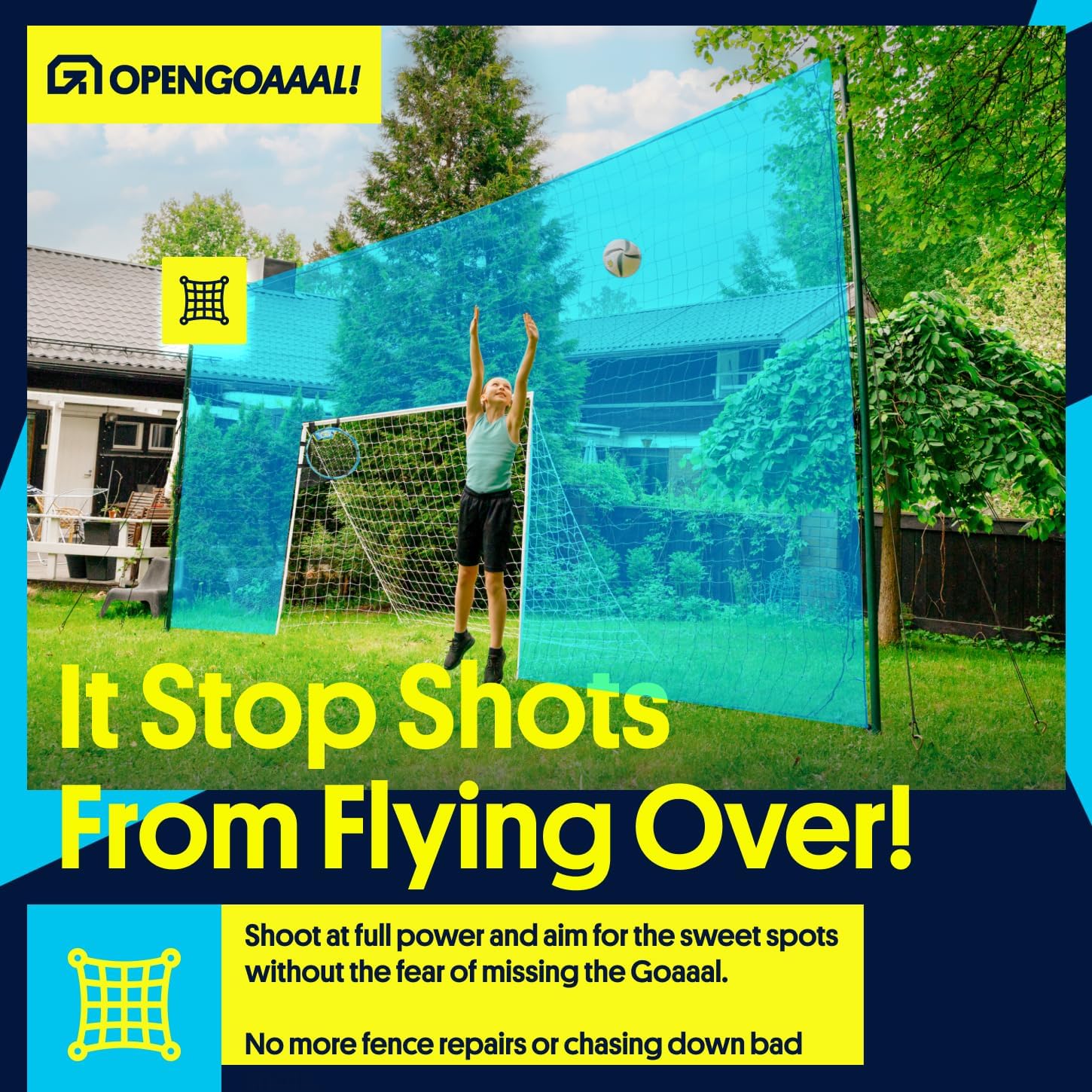 Open Goaaal Soccer Goal, Rebounder and Backstop Net | All-in-one backyard system; continuous shooting practice and missed-shot protection - Image 6