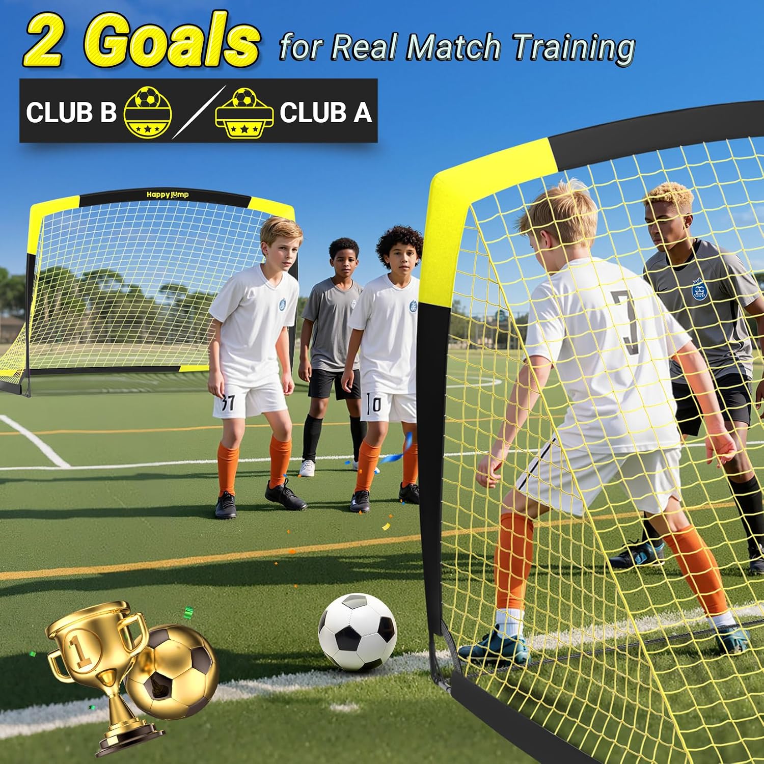 Happy Jump Portable Soccer Goal 7x5 & 5x3.6 FT, Large-Frame Training Net | Great for Kids Ages 6-14 Skill Development, Ideal for Backyard Park School Beach Indoor Outdoor, Easy Fold Durable Dacron Net - Image 5