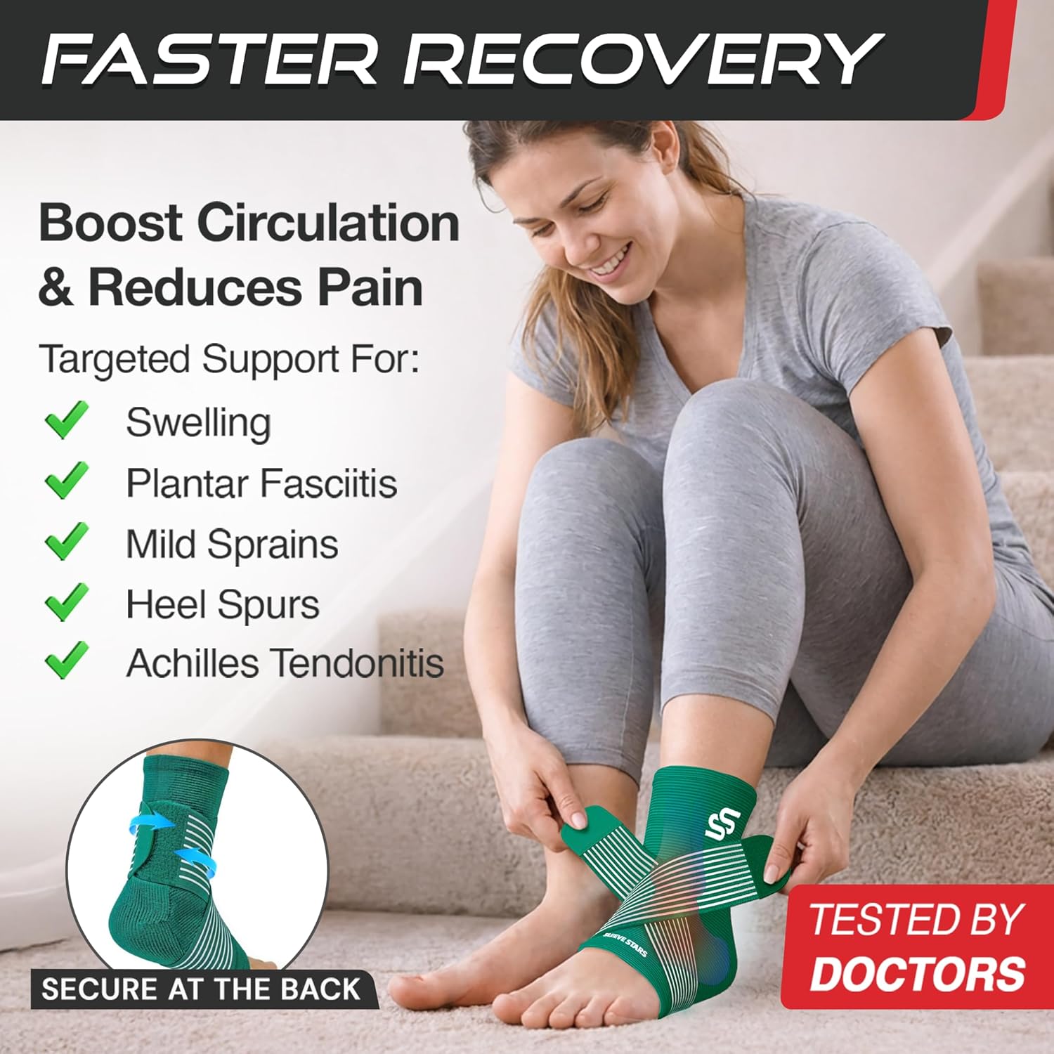 Sleeve Stars Ankle Brace for Women & Men, Ankle Wrap for Sprain, Compression Sleeve for Plantar Fasciitis Relief, Easy Customizable Support: w/ Removable Strap (Single/M:10"-12"/Turquoise) - Image 2