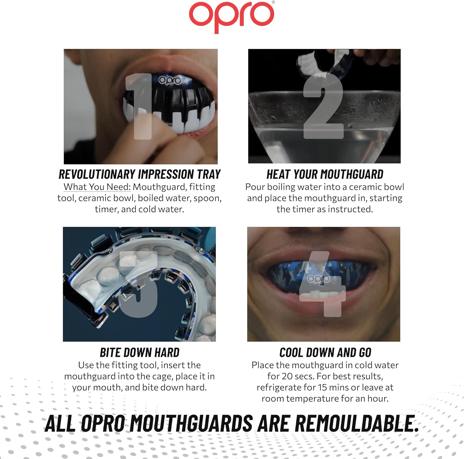 OPRO Instant Custom-Fit Mouthguard – Dentist Level Gum Shield Adult and Kids – OPRO Mouth Guard Boxing and MMA, Self-Fit Gum Shield Rugby – Maximum Protection with Dental Warranty (Clear/White) - Image 5