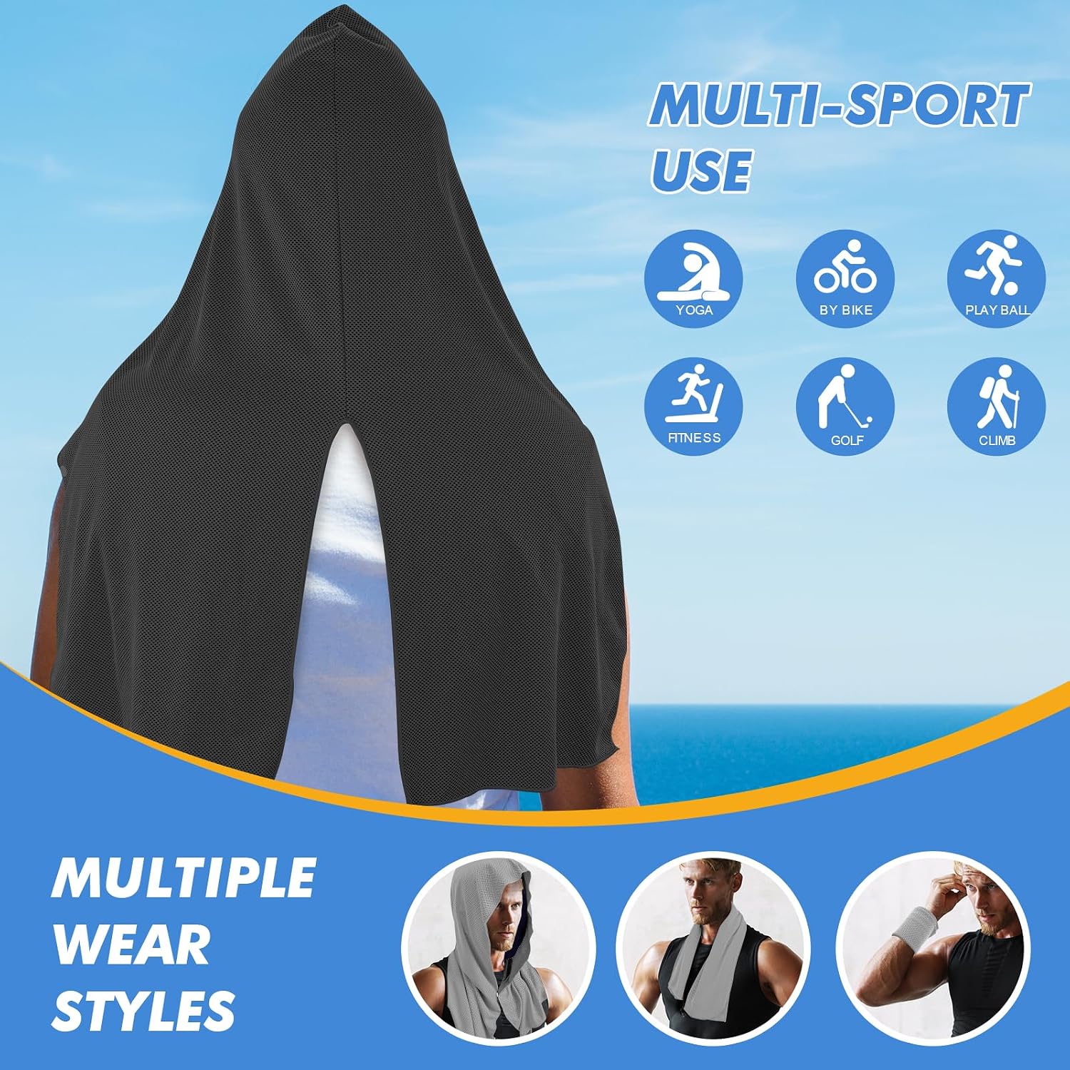 CSITE 4 Pack Cooling Hoodie Towels, Instant Cooling Towels for Neck and Face, UPF 50 Sun Protection, Ice Towel for Hot Weather, Head Towel for Sports, Camping, Cycling & More Activities - Image 5
