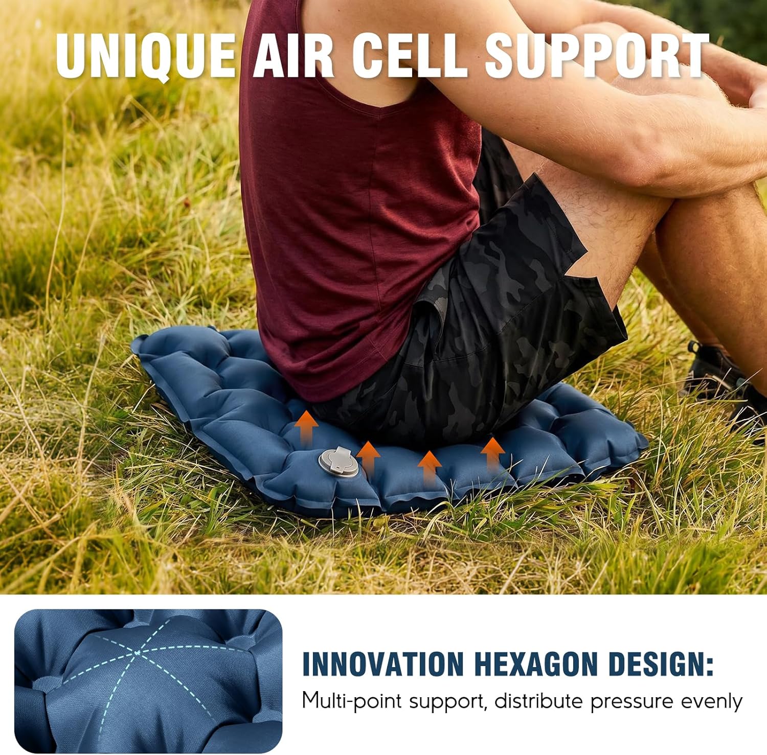 Inflatable Seat Cushion Portable Stadium Seat Lightweight Air Pad | Travel Cushion Airplane Seat for Long Flights Camping Hiking Bleacher Soccer Games Outdoor Events Office Chairs (Navy Blue) - Image 5