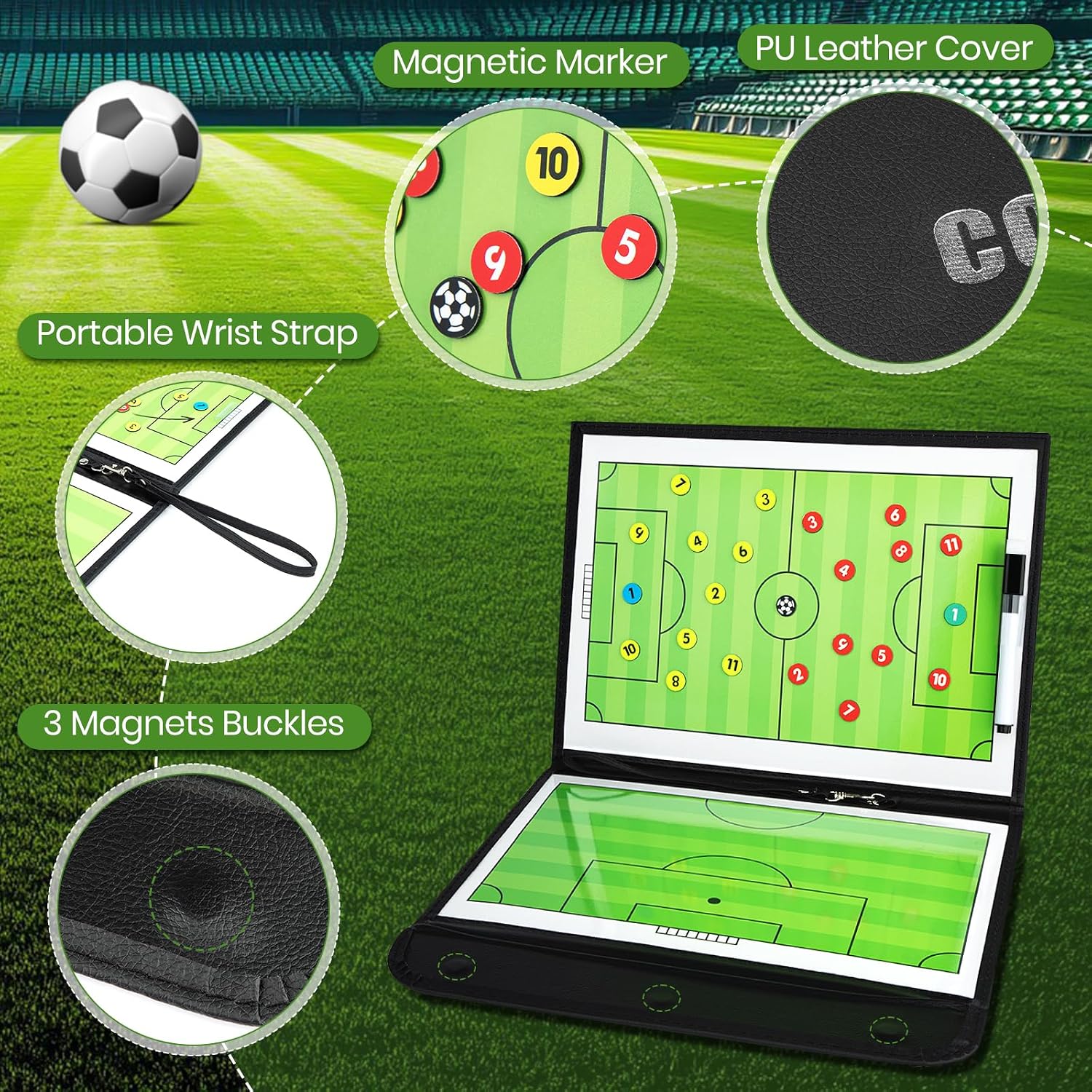 Foldable Magnetic Soccer Coaching Board, Soccer Tactics Strategy Board | Portable Soccer Board with Dry Erase Markers and Magnetic Markers for Coaches Training, Great Gift for Kids Soccer Coach. - Image 4