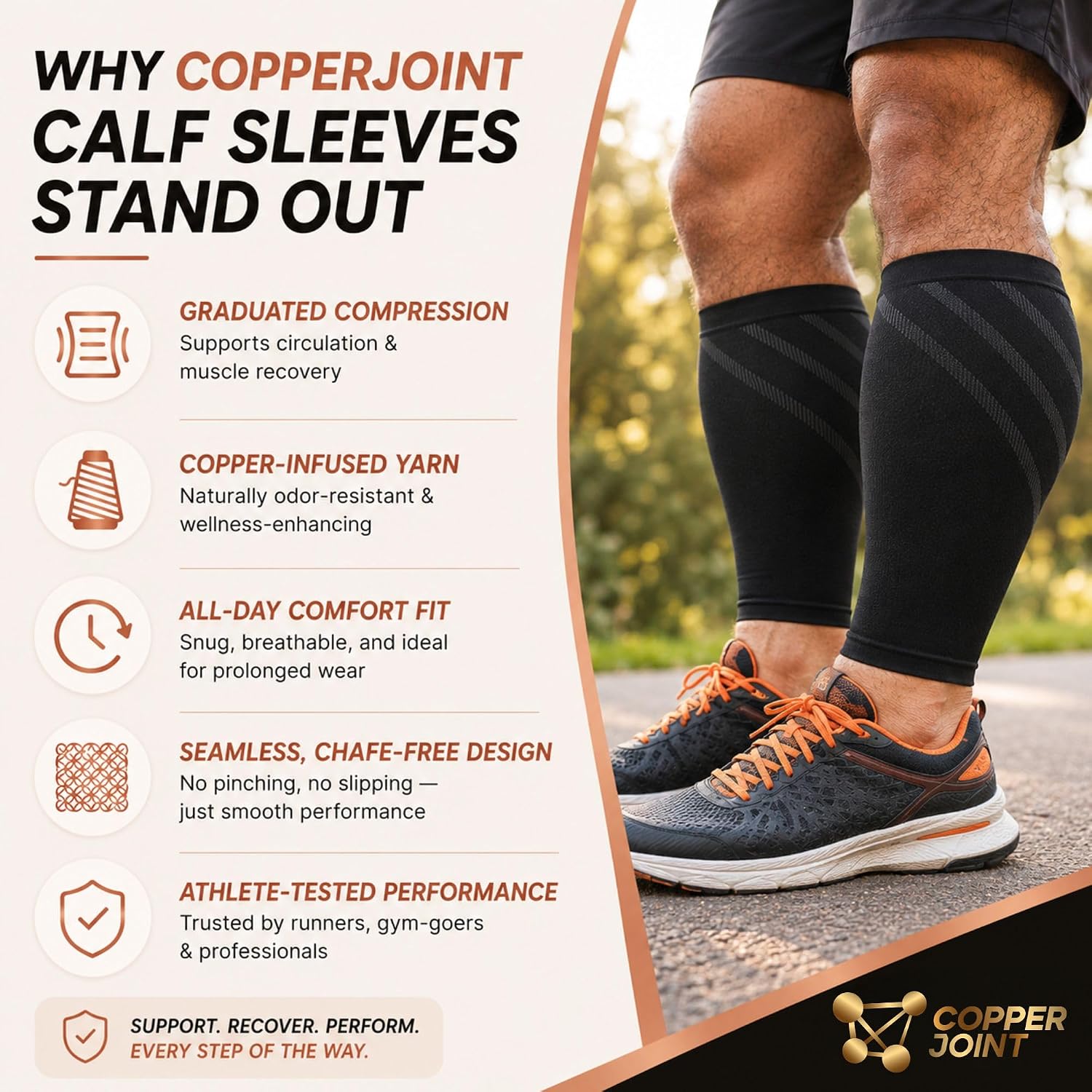 CopperJoint Calf Compression Sleeve for Men & Women, Black, 3XLarge, Sports | Shin Splint Relief, Varicose Vein Support, Infused Nylon, Pull-On Design, Daily Use - Image 4