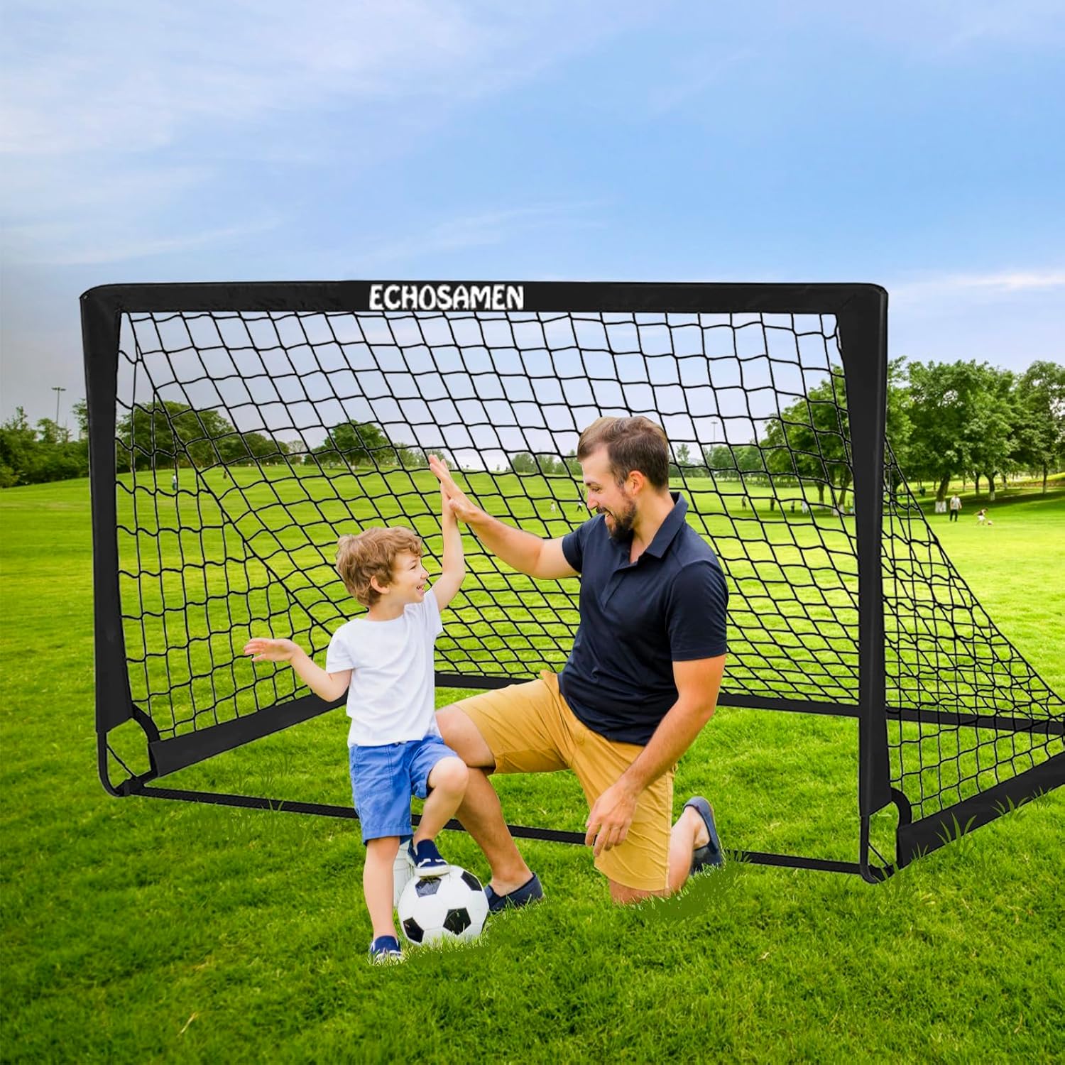 Kids Soccer Goals for Backyard, 2 of 6 x 4 ft Kids Soccer Goal Set Soccer Net with 10 Soccer Cones, Agility Ladder & Carry Bag, Portable Soccer Training Equipment. - Image 2