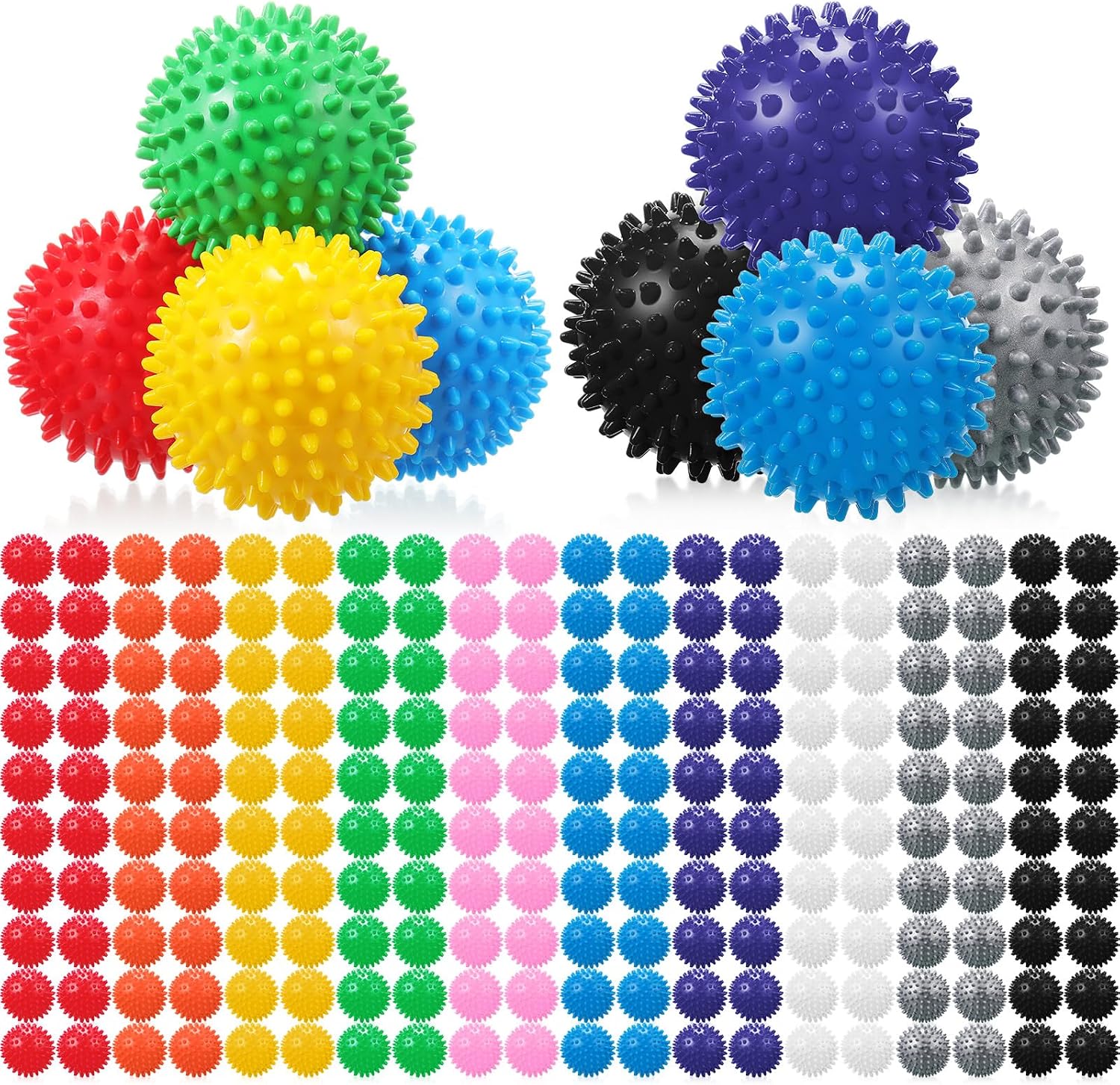 Liliful 36 Pcs Spiky Massage Balls for Feet, Back, Hand Massage Roller Squeeze Balls Plantar Fasciitis Ball Bulk for Foot Hand Trainer Therapy, 10 Colors 3 Inch Multipack