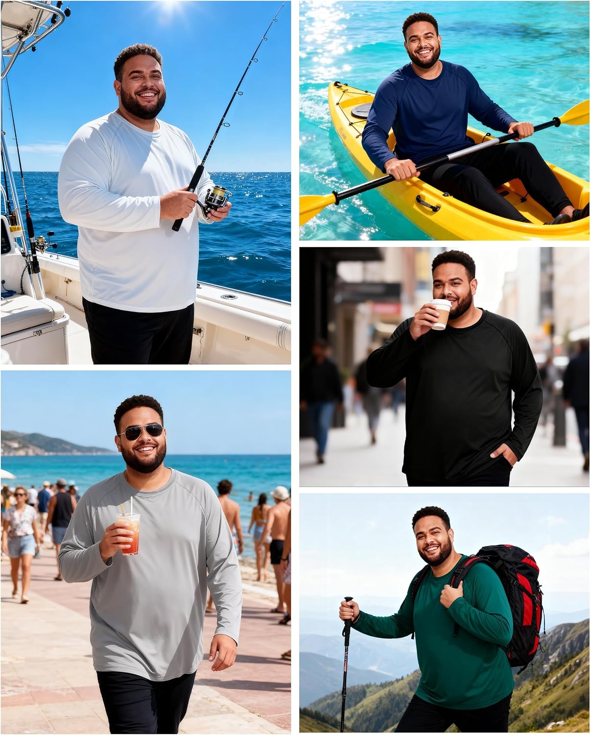 Roadbox Men's Big and Tall UPF 50+ UV Sun Protection Shirts, Long Sleeve Cooling Rash Guard Quick Dry Fishing Swim T-Shirt - Image 6