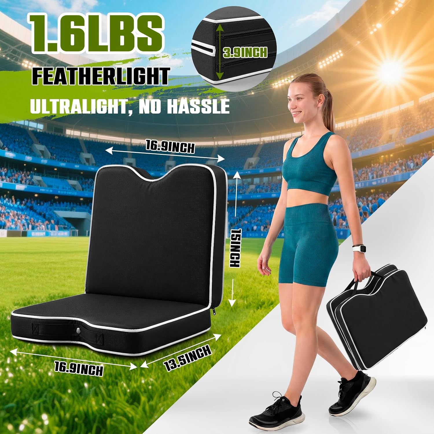 Jerify Stadium Seat Cushions, Bleachers Portable Bleacher Cushions with Extra Foam, Thick Waterproof Oxford Fabric for Indoor, Outdoor, Sports Events, Travel - Image 2